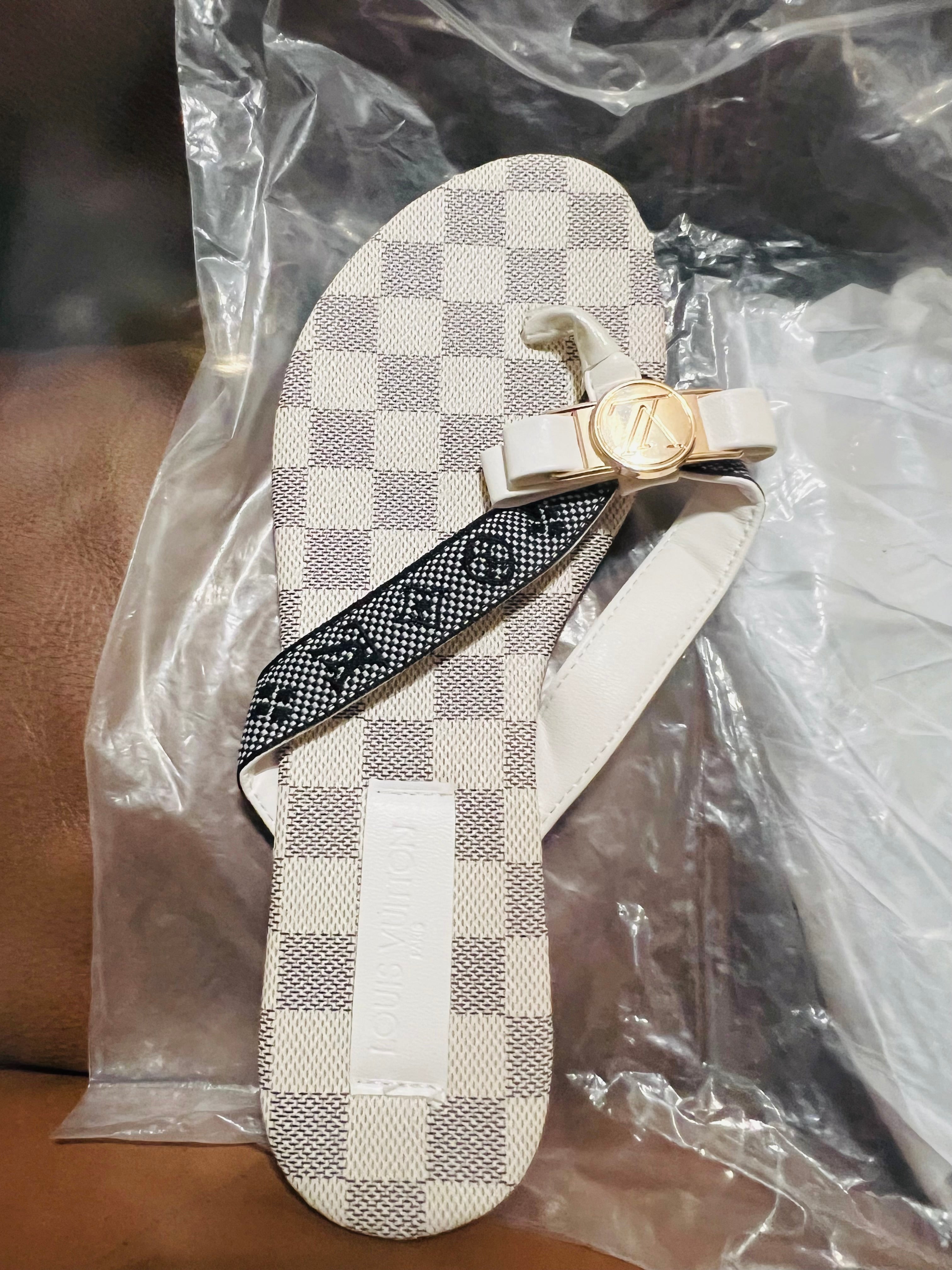 LOUIS VUITTON White Checkered Sandals