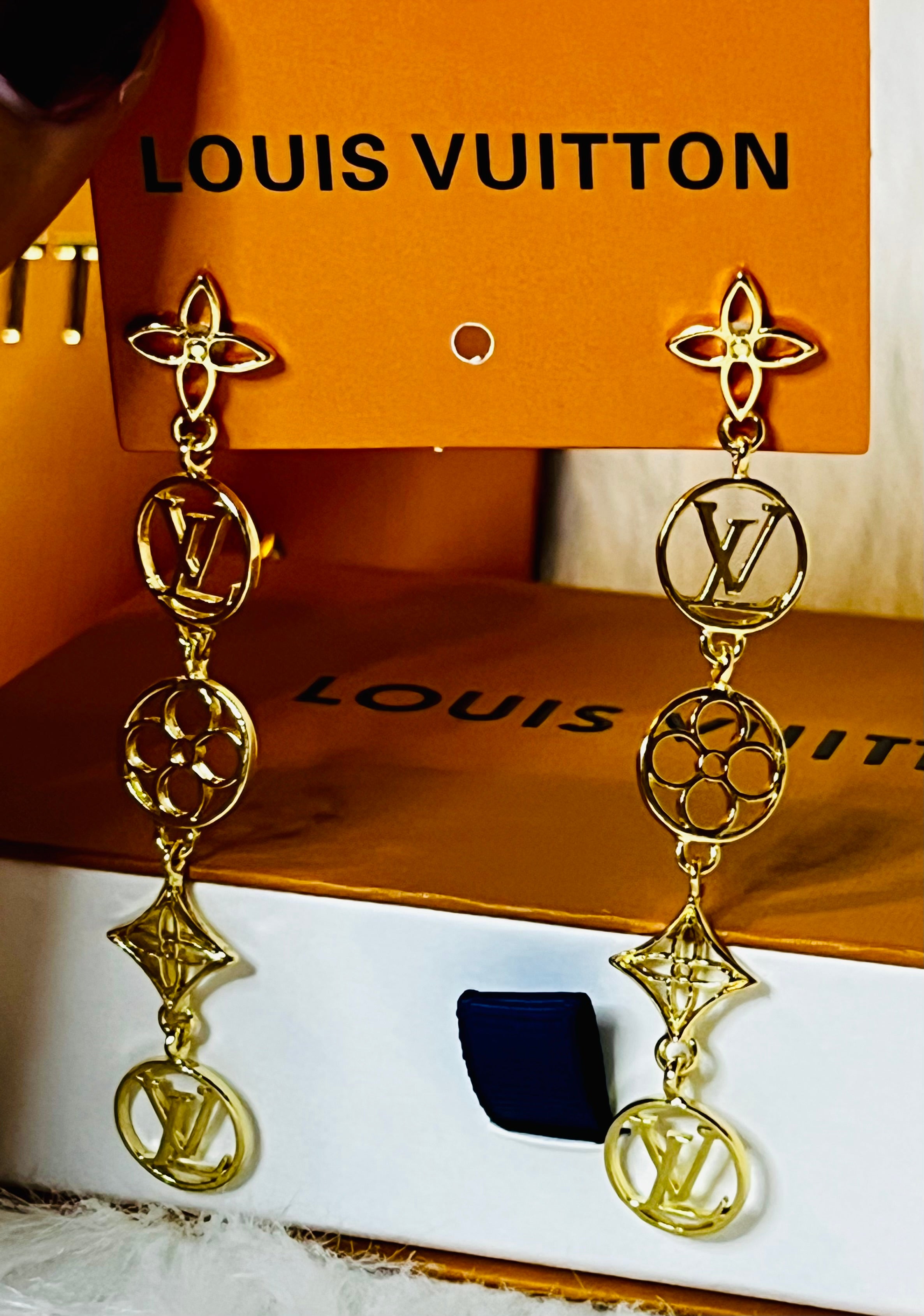 LV Logo + Design Gold Earrings