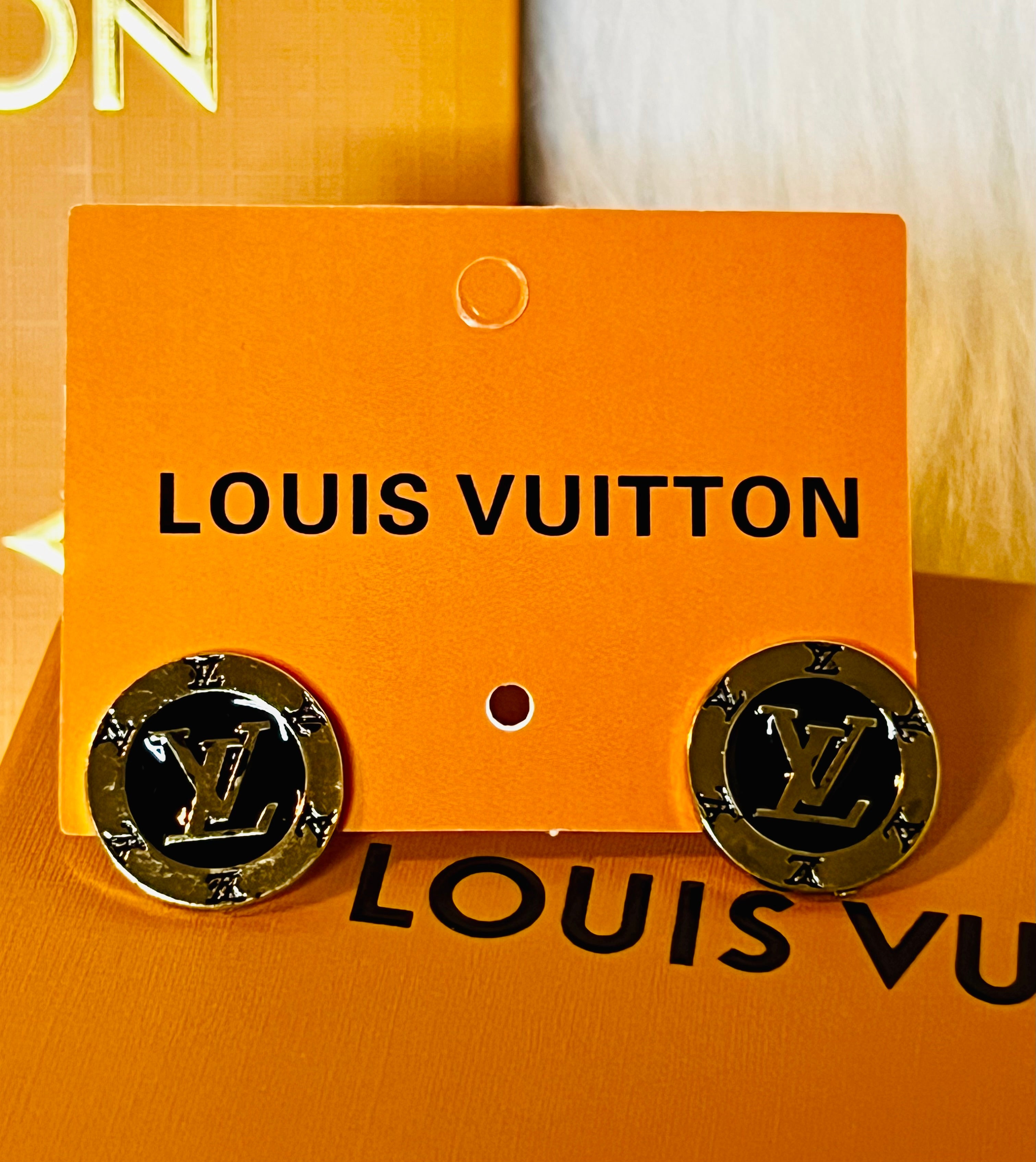 LV Iconic Logo Gold & Black Stud Earrings