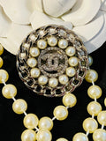 CHANEL Silver Iconic Brooch Featuring Pearl & Stunning Crystal Accents H