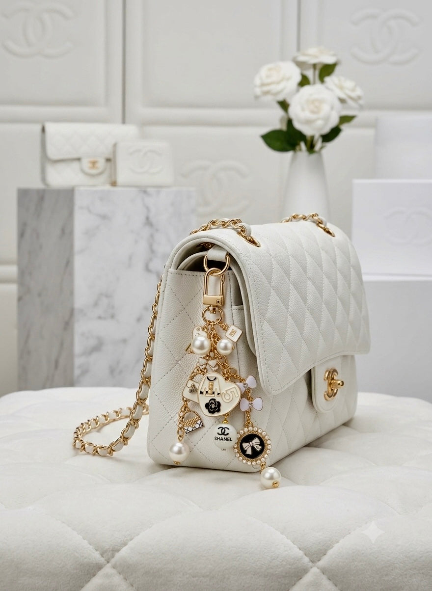 Chanel Gold & White Keychain