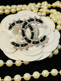CHANEL Iconic Logo Silver & Black Brooch with Crystal Accents N