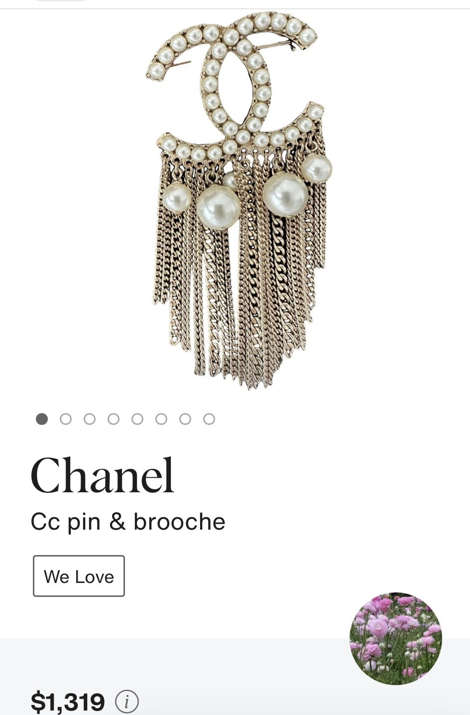 Chanel Pearl set in Gold Fringe Chain Brooch