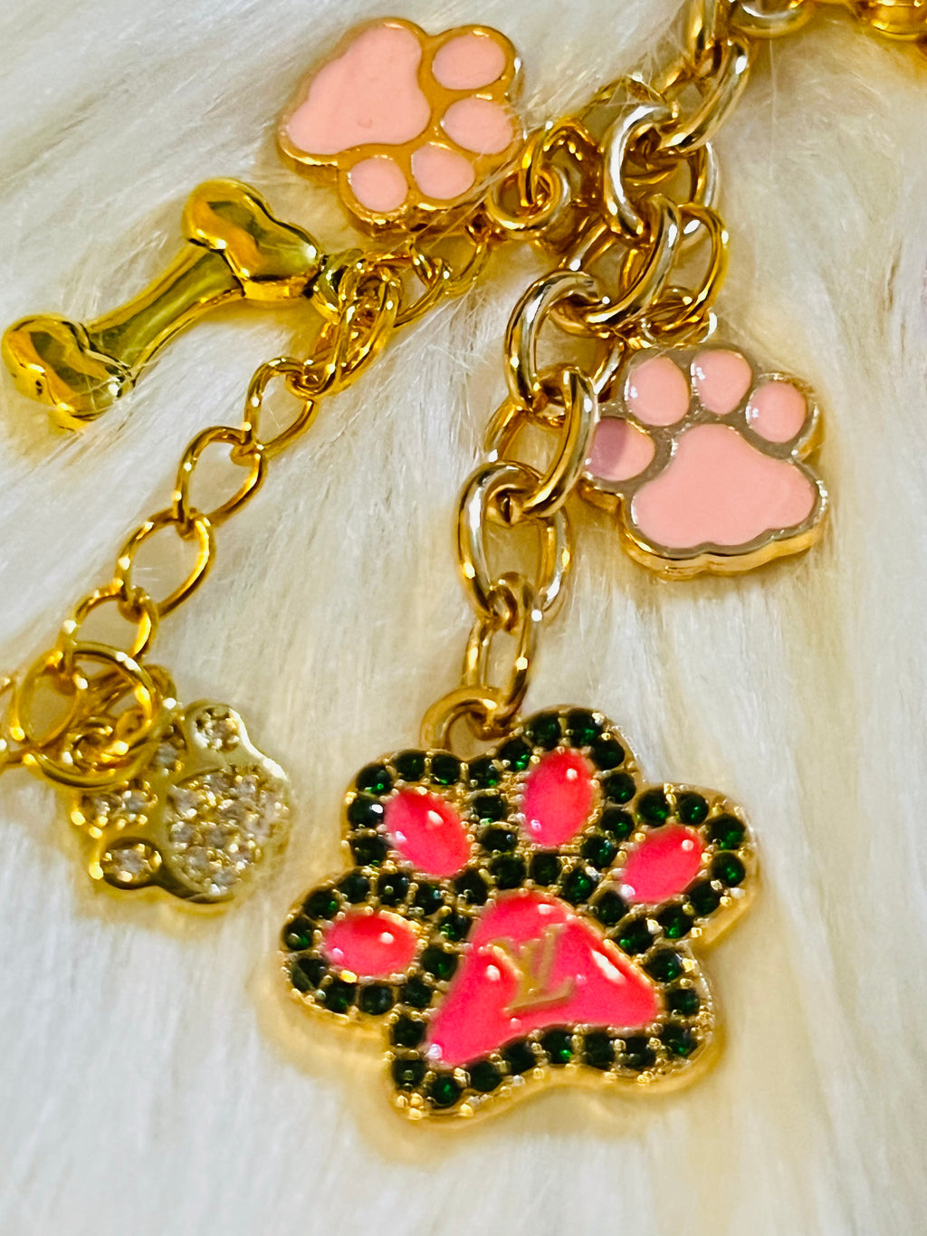 LV Pink & Gold Paw Print Keychain Bag Charm 🐾