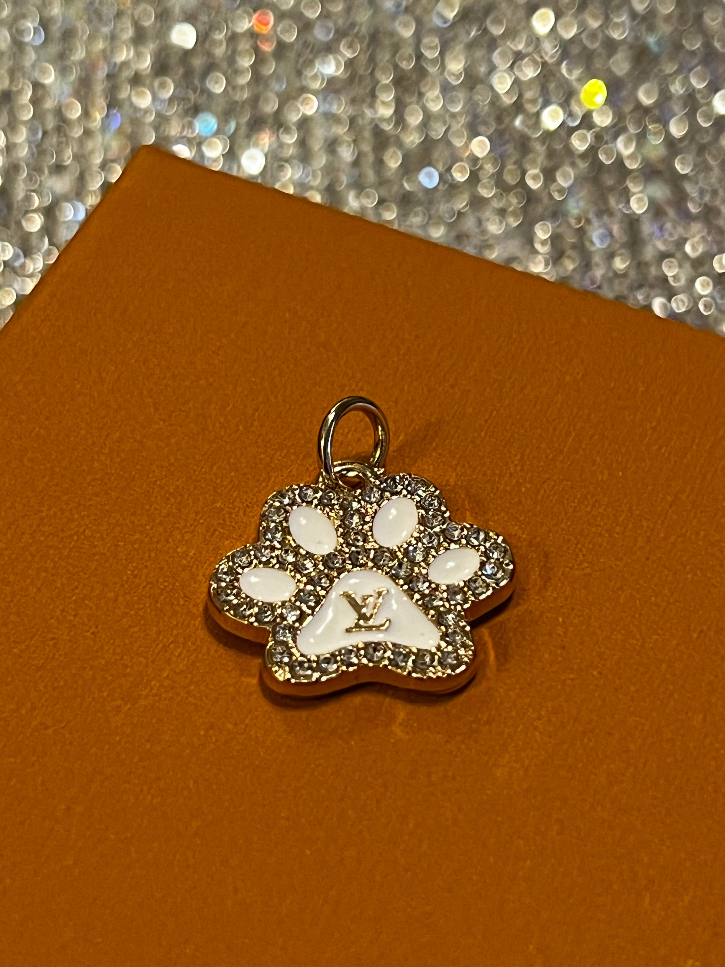 Paw Print Charm Louis Vuitton White with Rhinestone Accents