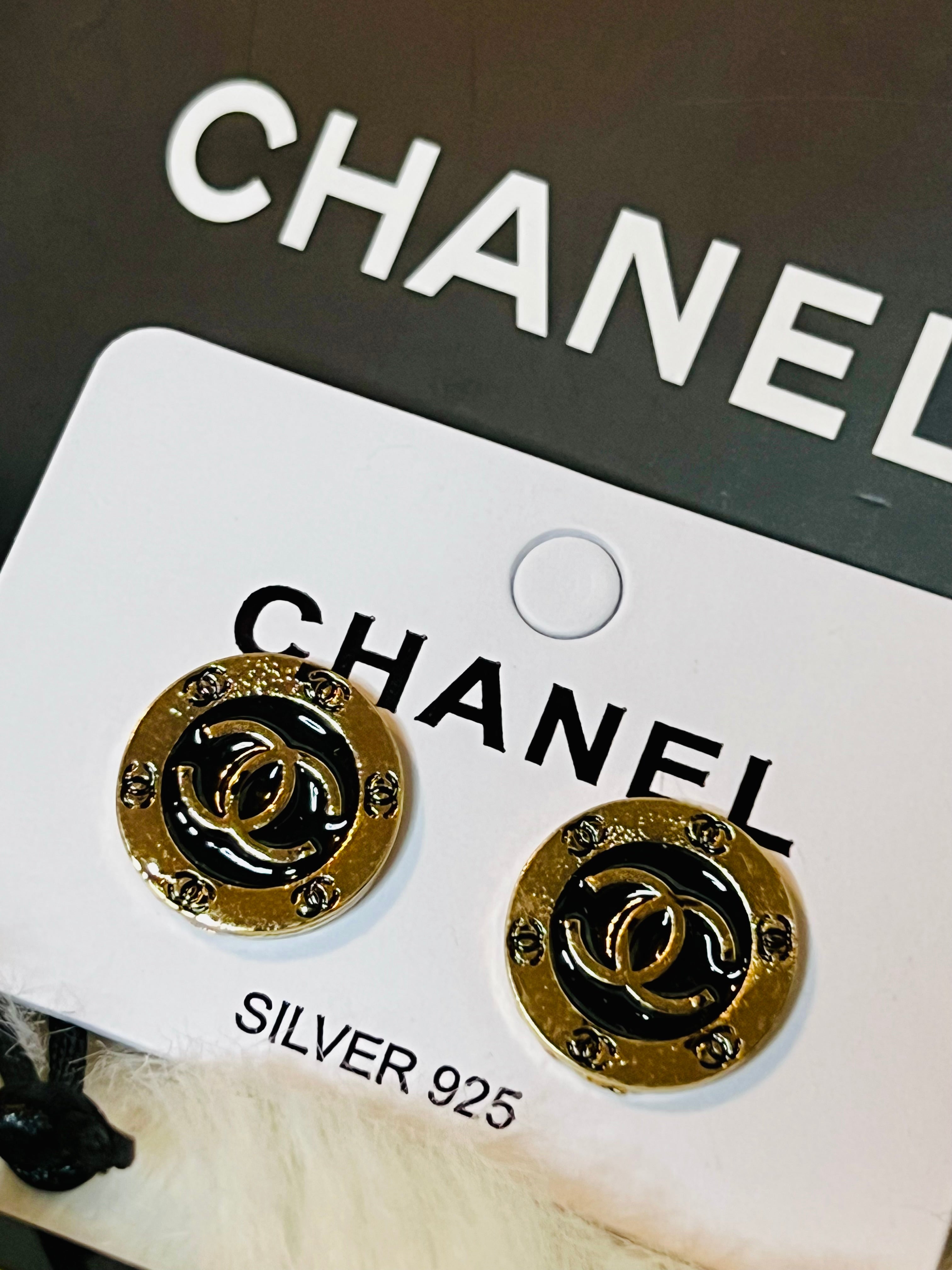 CHANEL Iconic Logo Gold & Black Earrings
