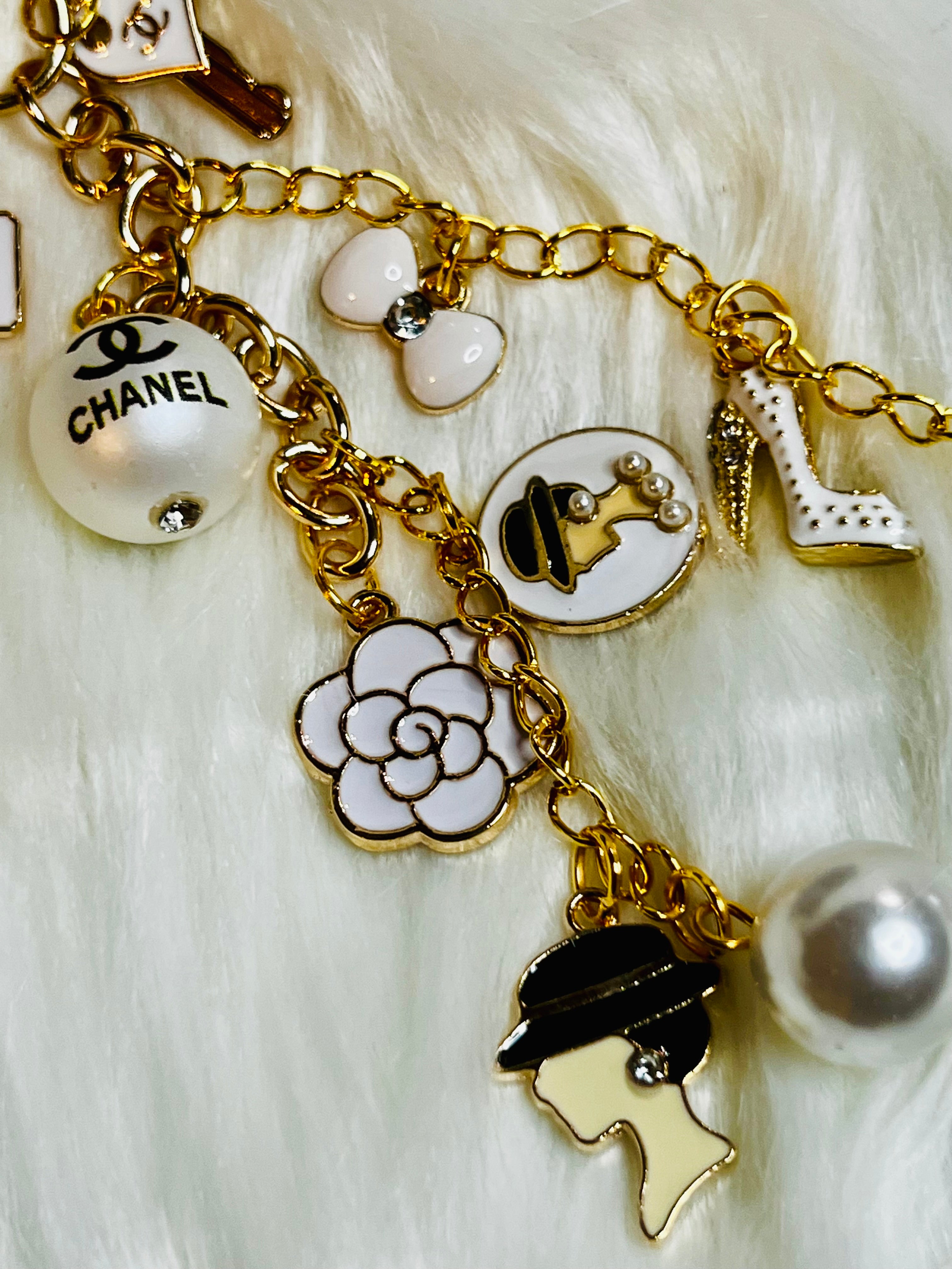 CHANEL Gold & White Charm Keychain