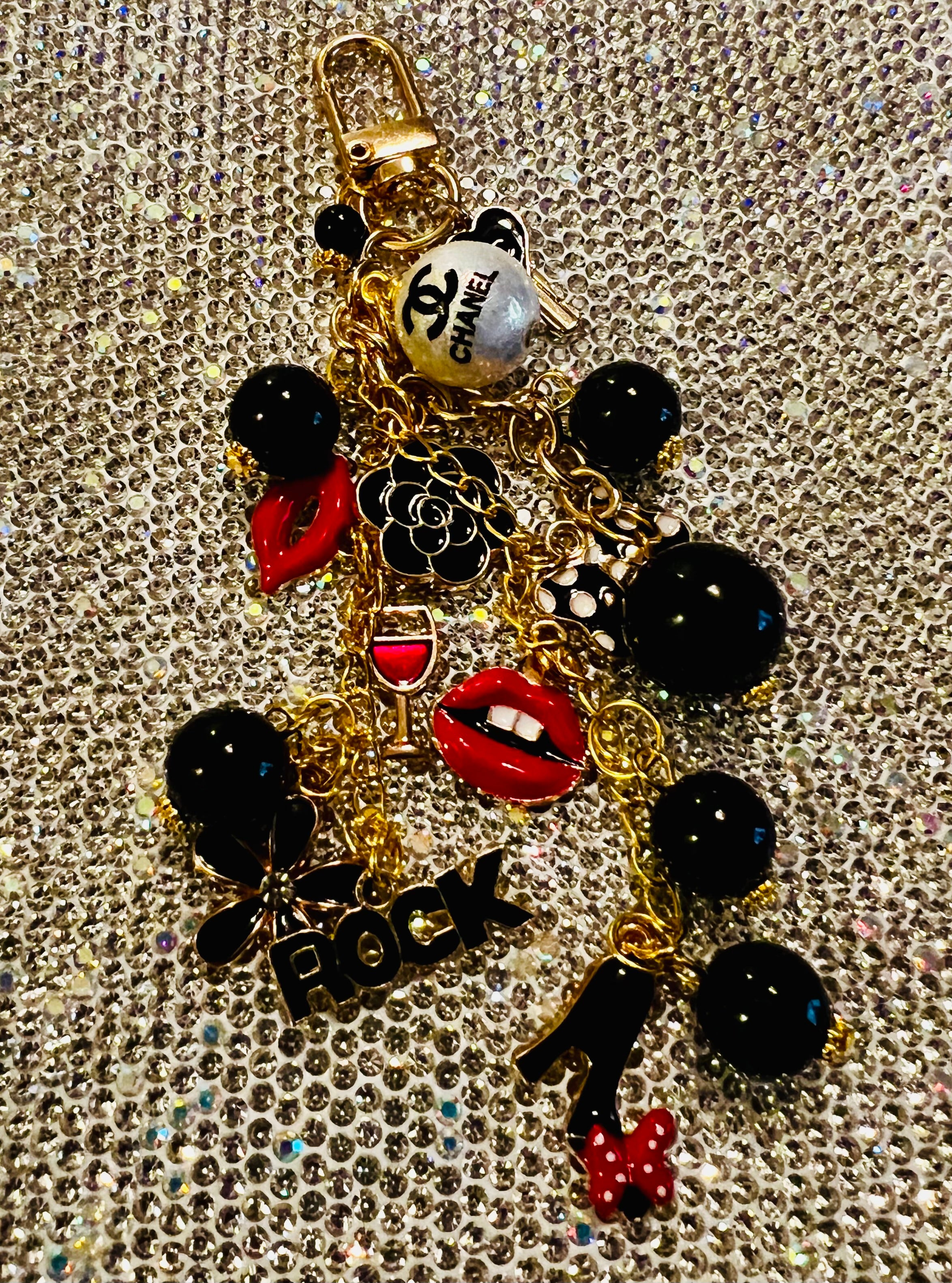 CHANEL Black & Gold Charm Keychain