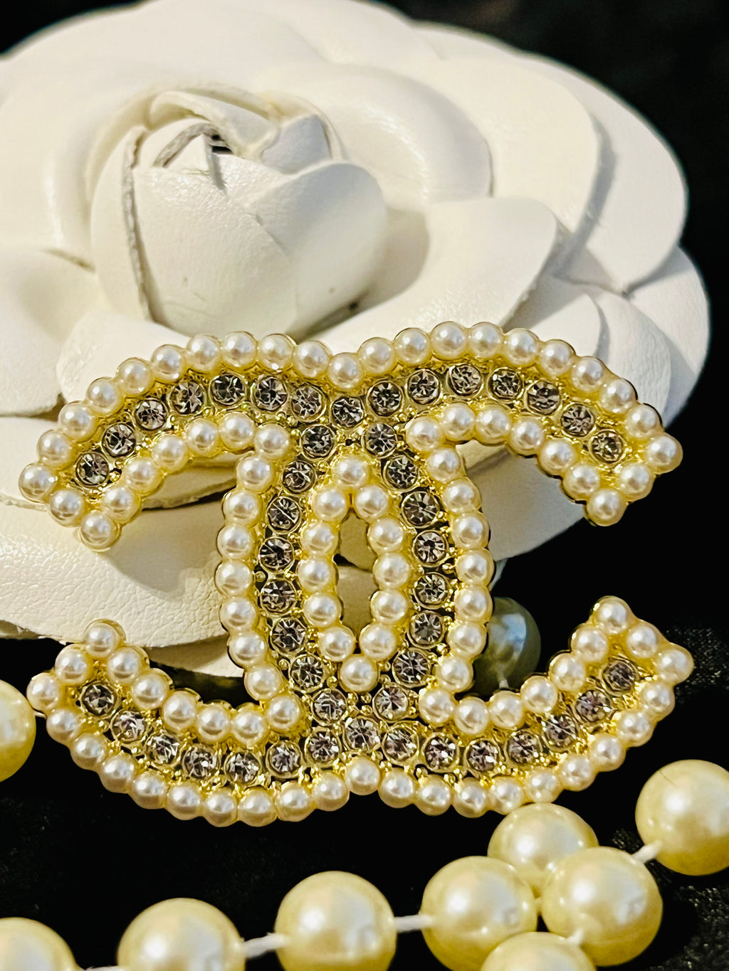 CHANEL Gold with Pearl & Rhinestone Accent Brooch
