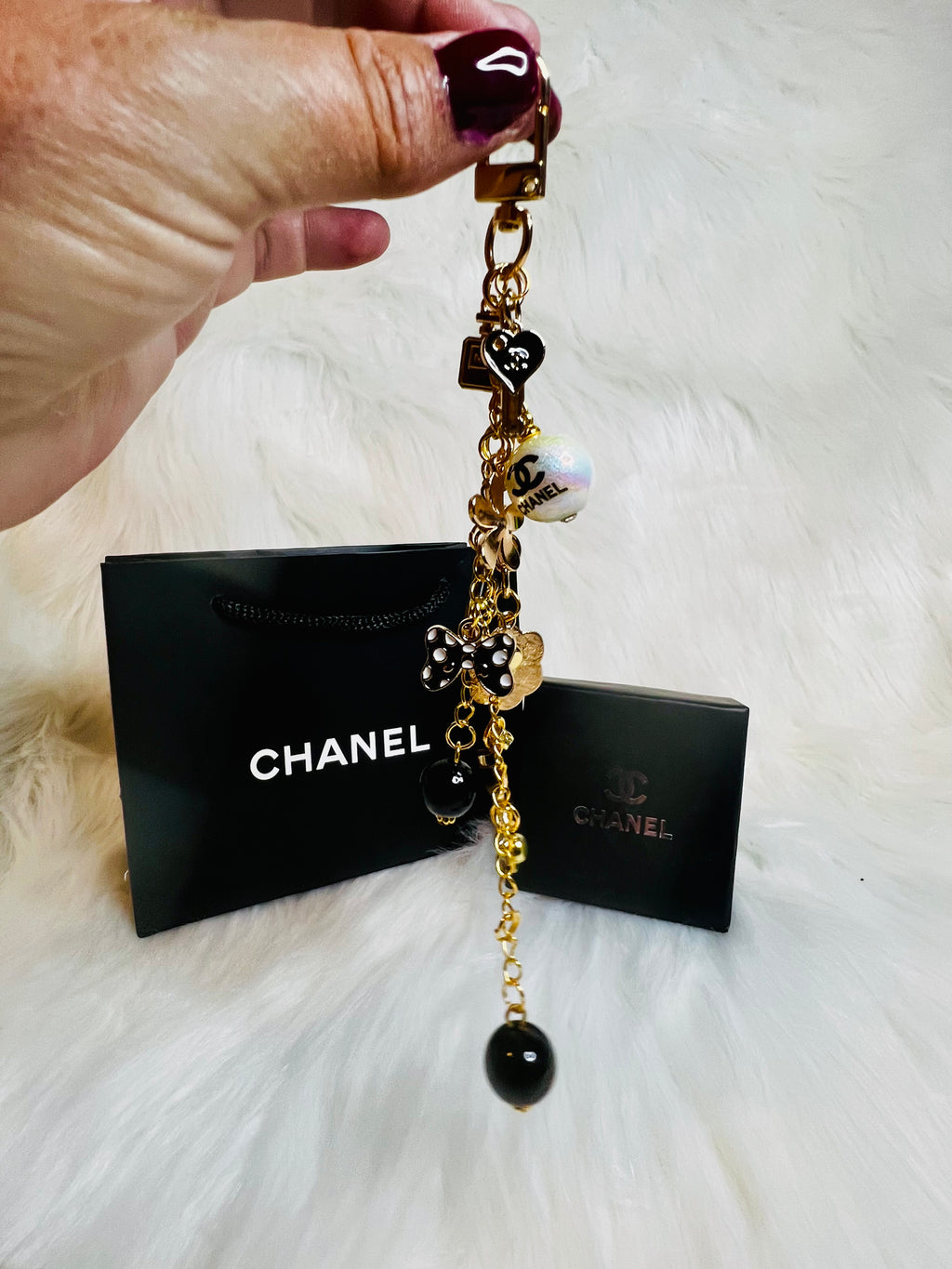 CHANEL Black & Gold Charm Keychain