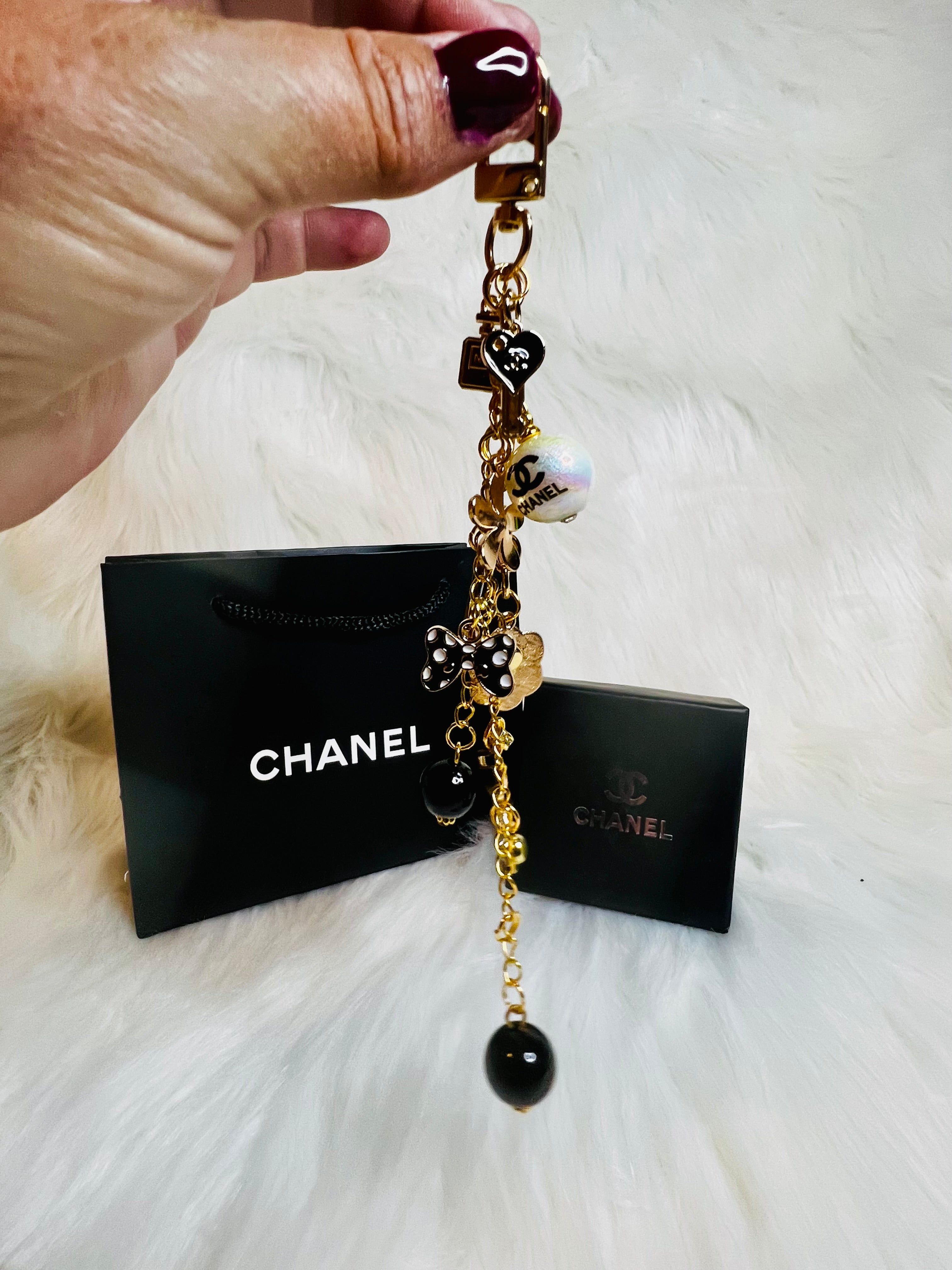 CHANEL Black & Gold Charm Keychain