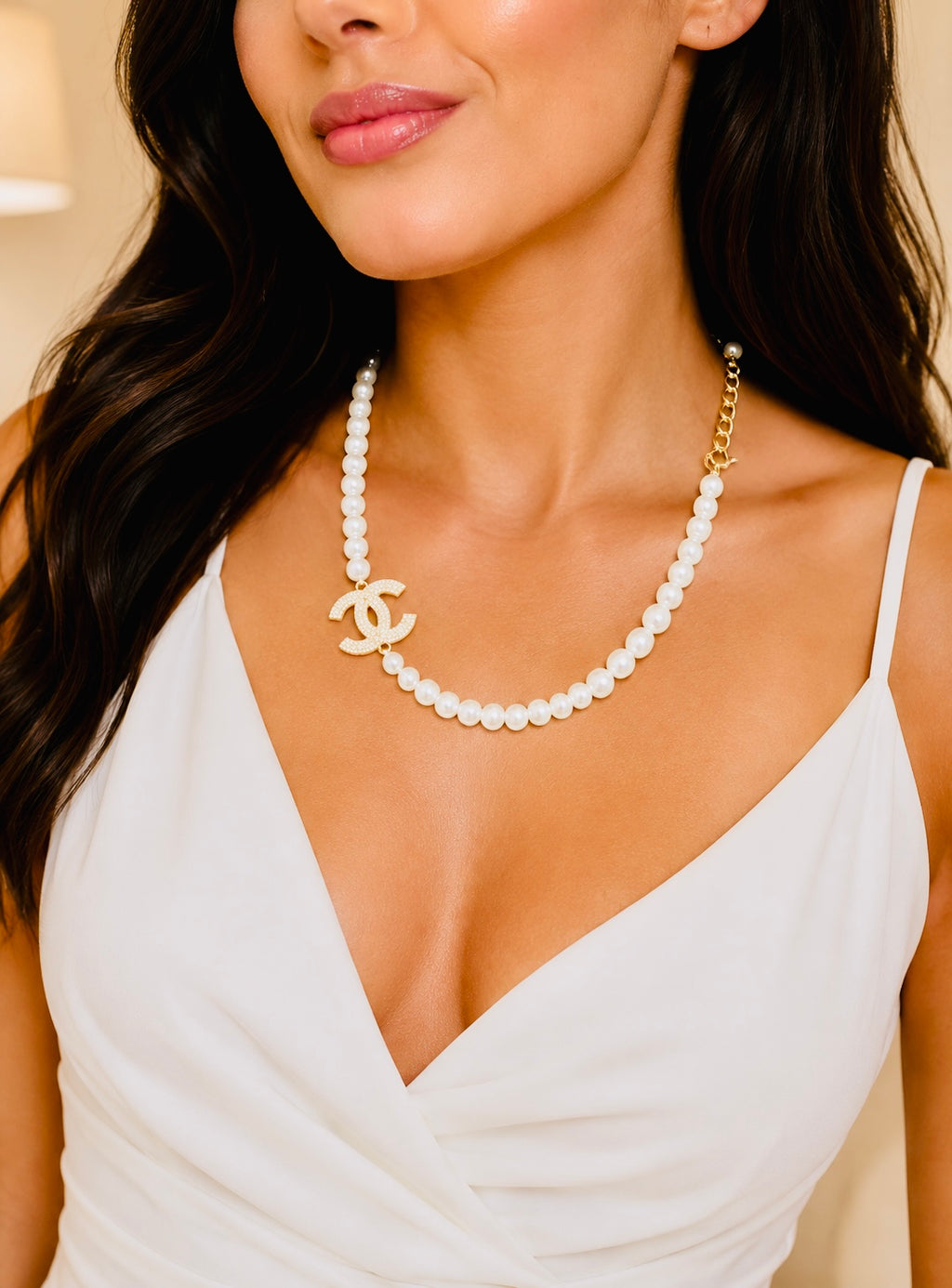 Elegant Pearl CC Statement Necklace