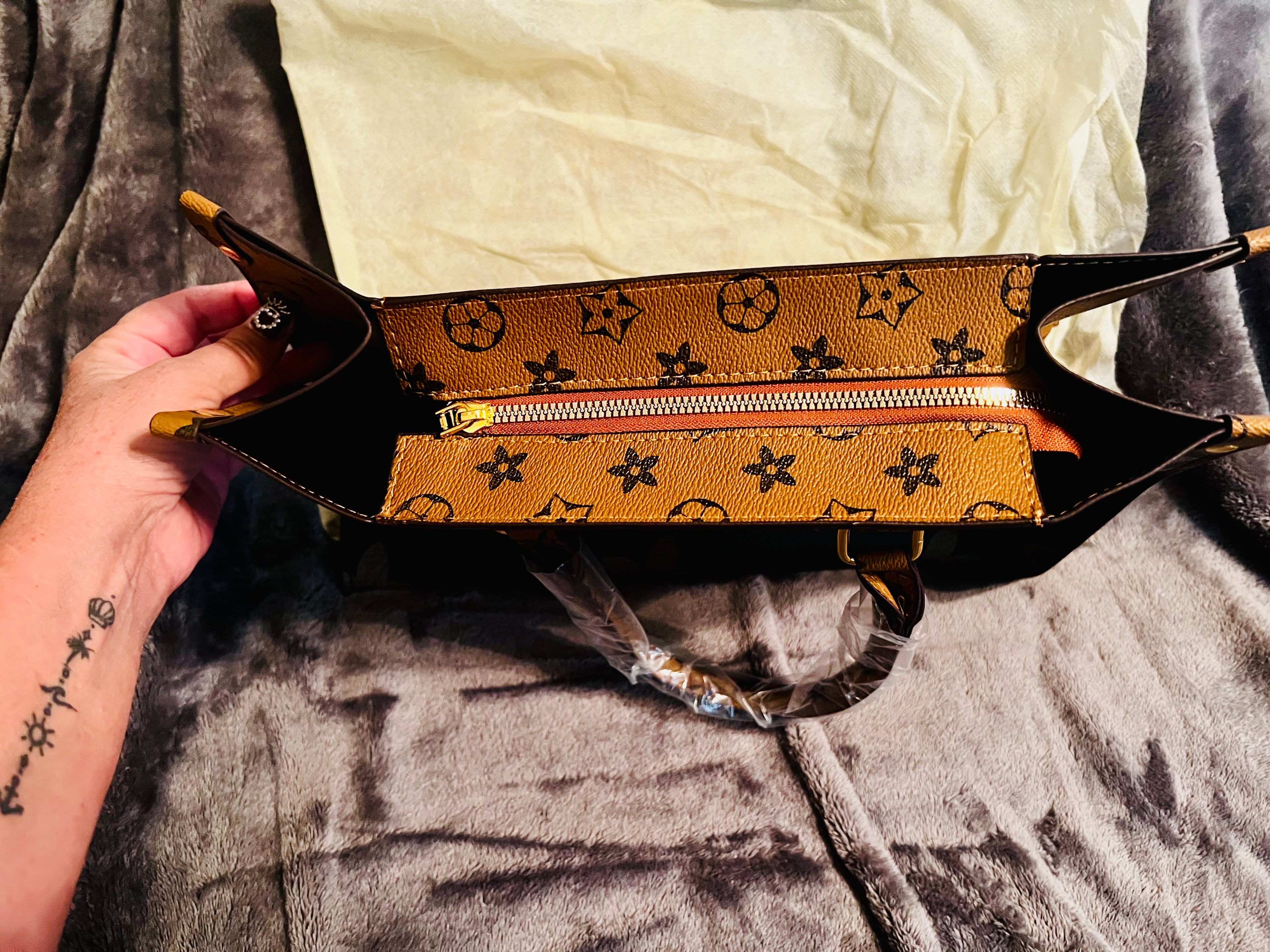 Monogram Designer Brown Tote - Genuine Cowhide Leather