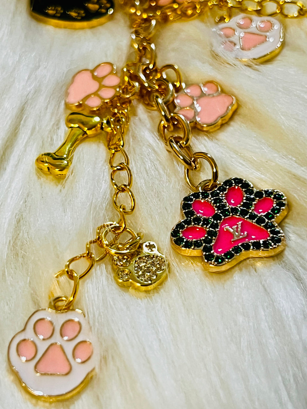 LV Pink & Gold Paw Print Keychain Bag Charm 🐾