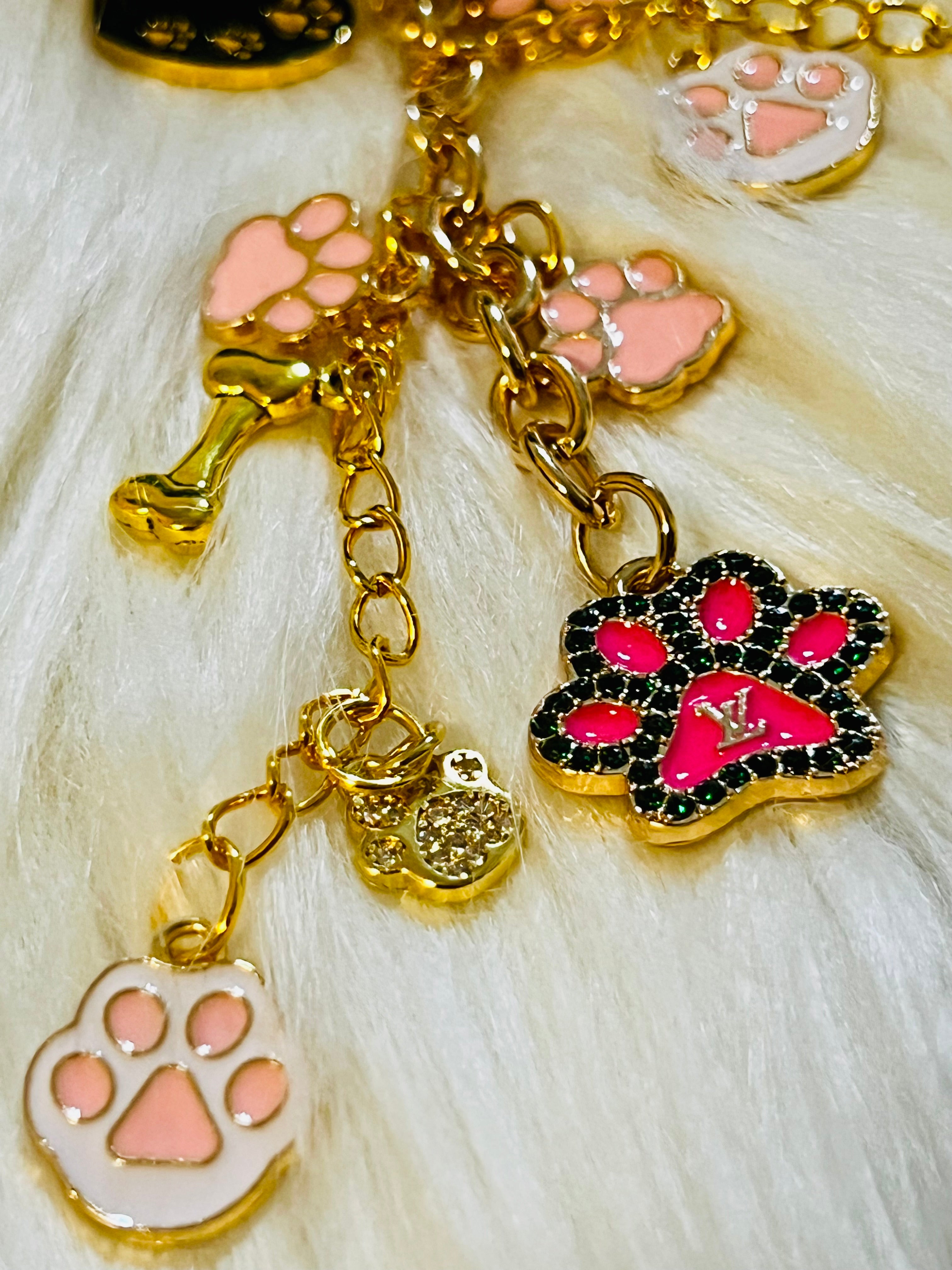 LV Pink & Gold Paw Print Keychain Bag Charm 🐾