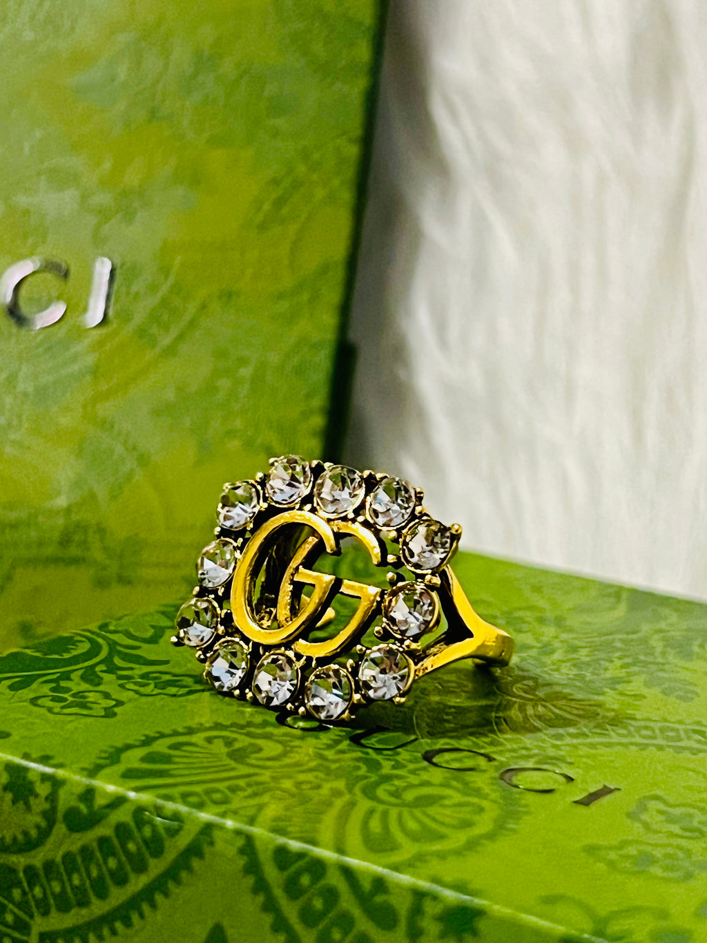 Gucci Gold Ring with Crystal Accents