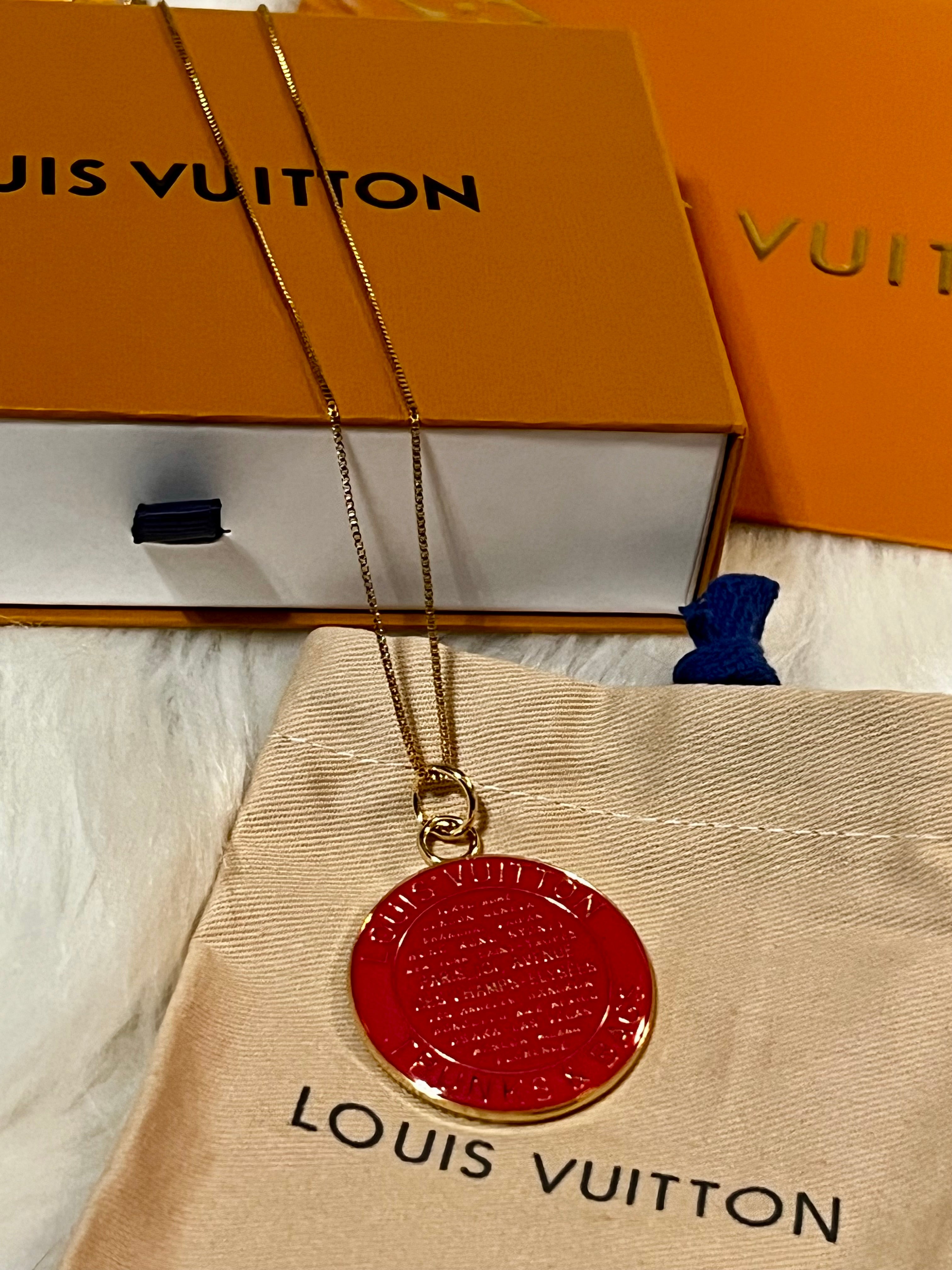 LOUIS VUITTON Iconic Trunks & Bags Pink Round Pendant Box Chain Necklace