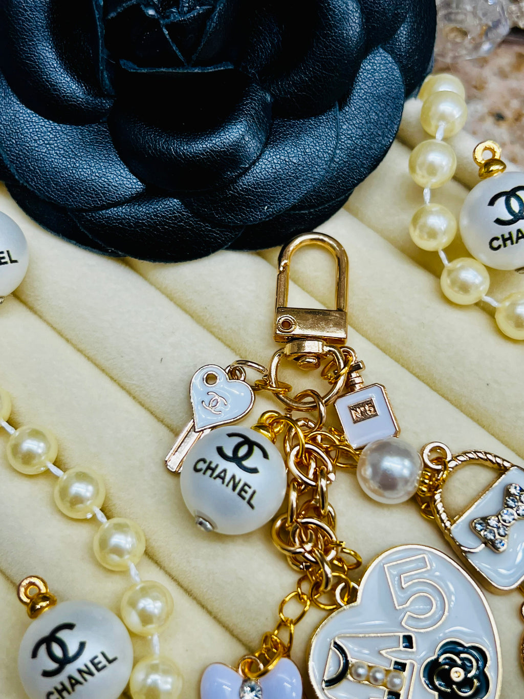 Chanel Gold & White Keychain