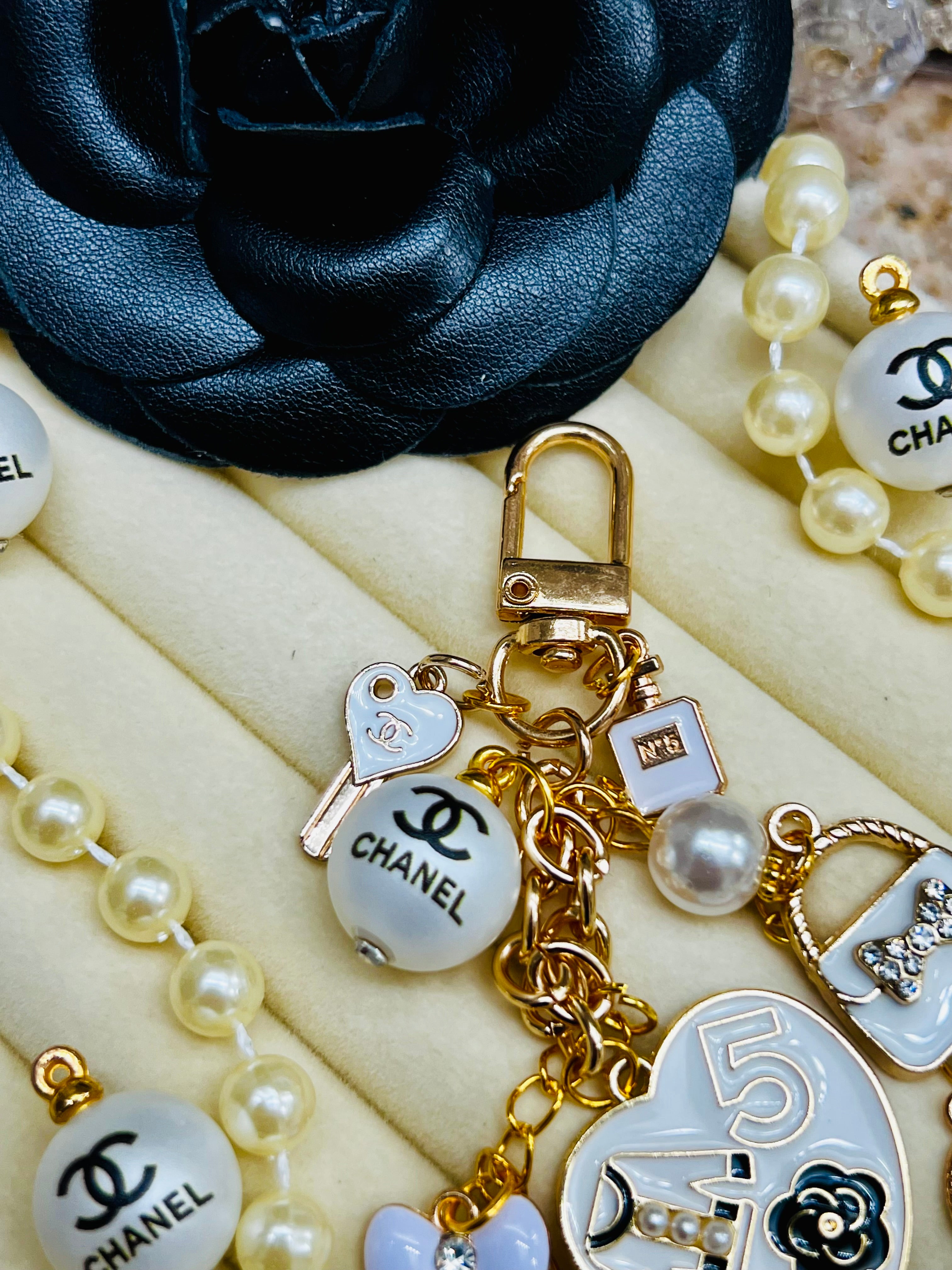 Chanel Gold & White Keychain