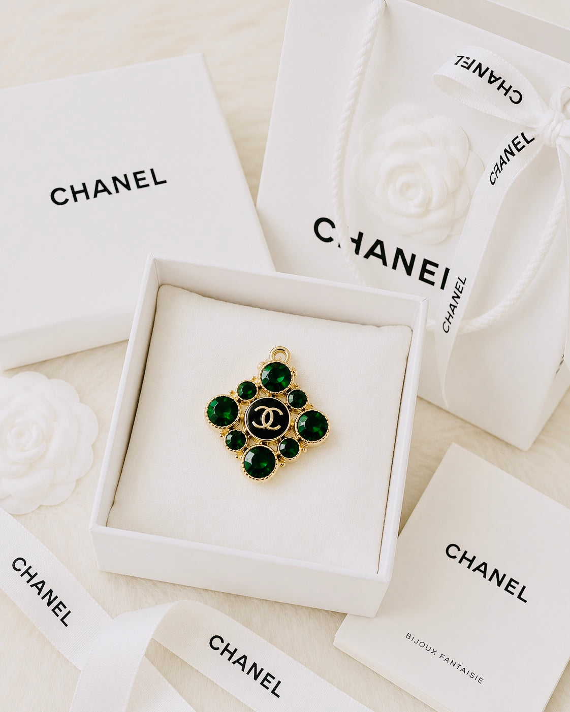 Vintage Inspired Emerald Chanel Pendant