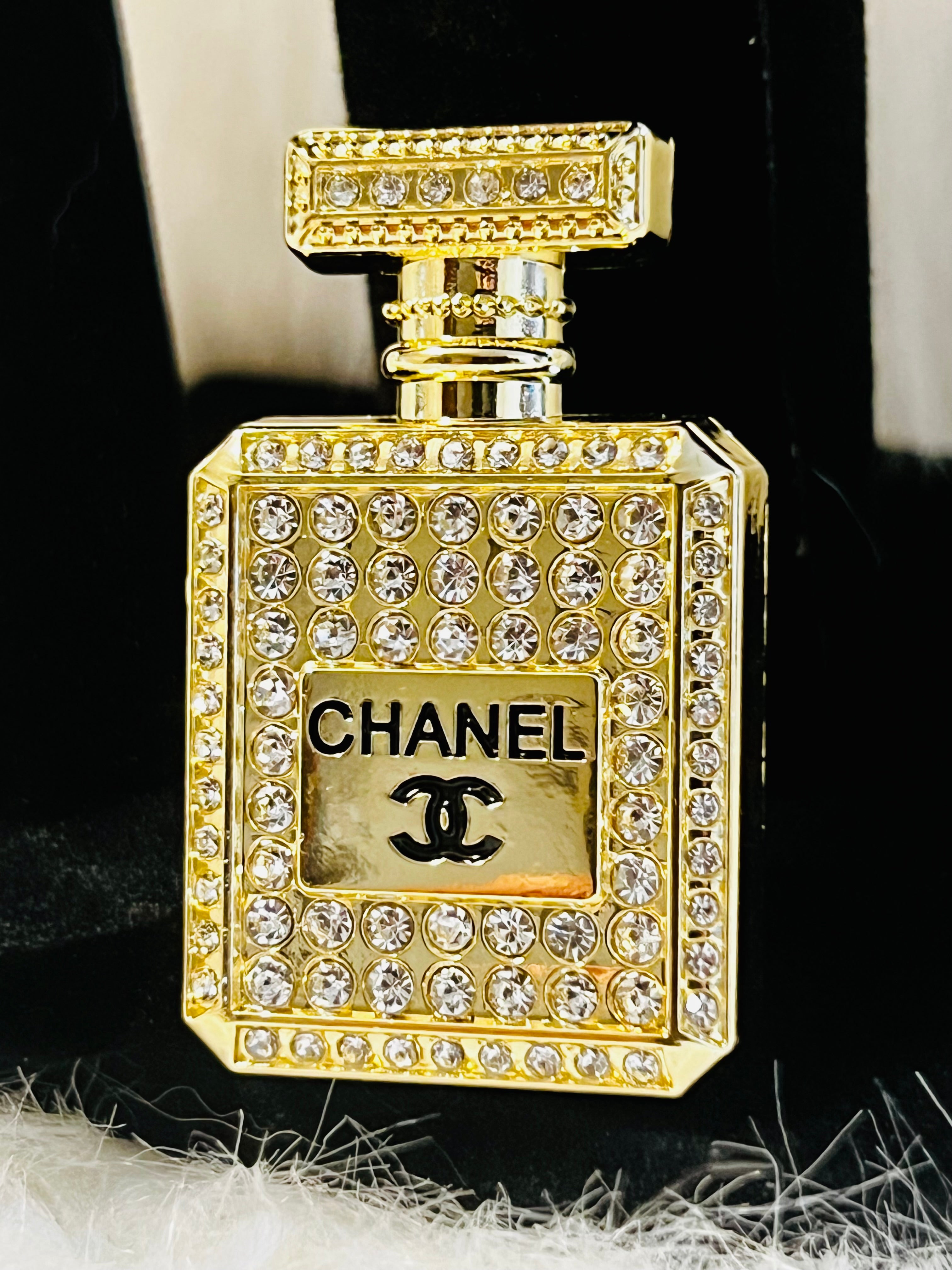 CHANEL Gold with Rhinestone Perfume Bottle Brooch