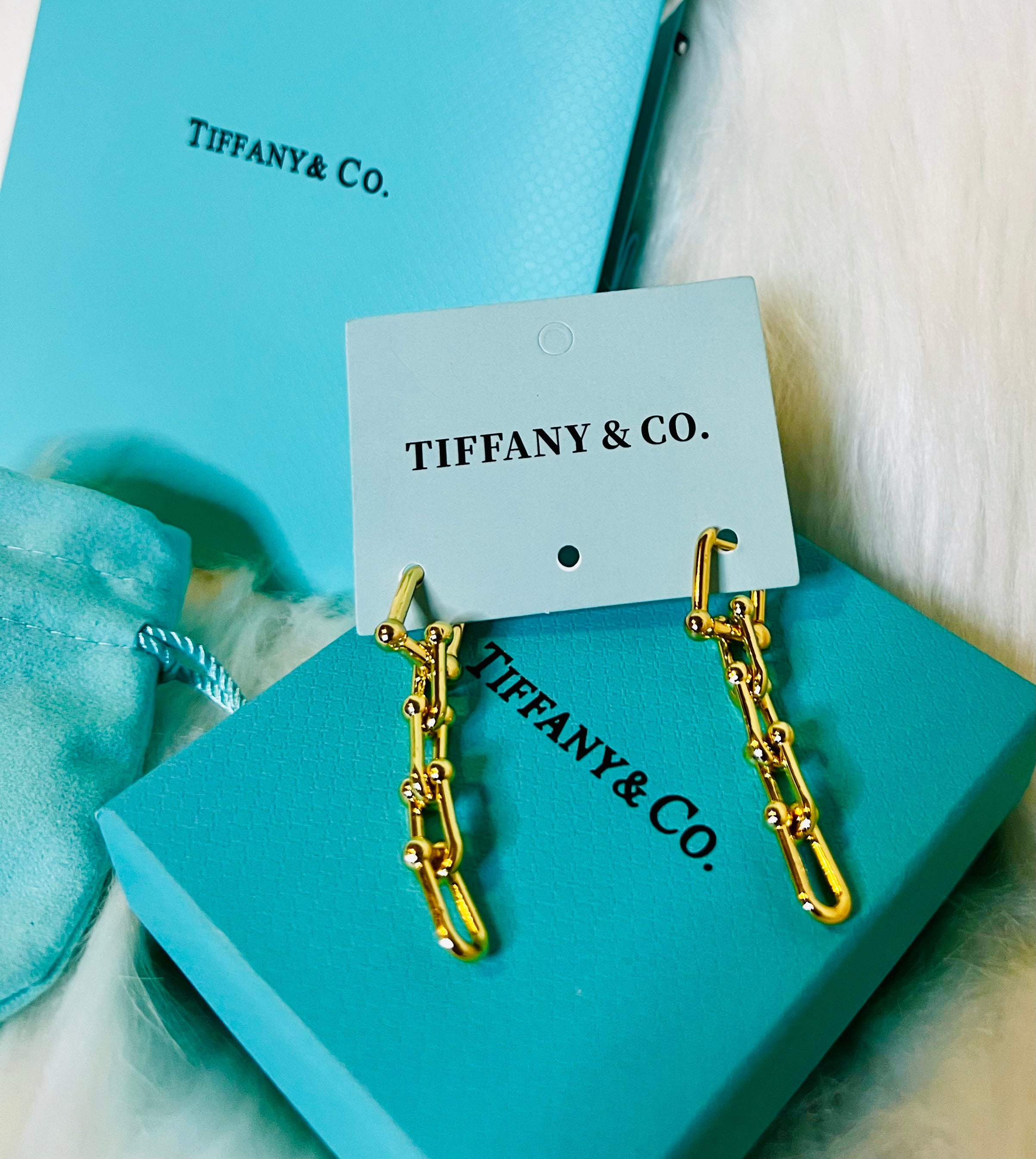 Tiffany & Co. Gold Paperclip Style Dangle Earrings