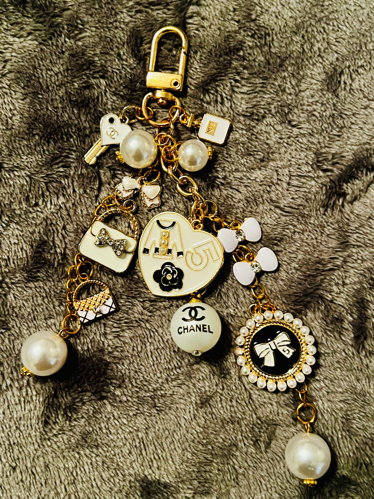 Chanel Gold & White Keychain