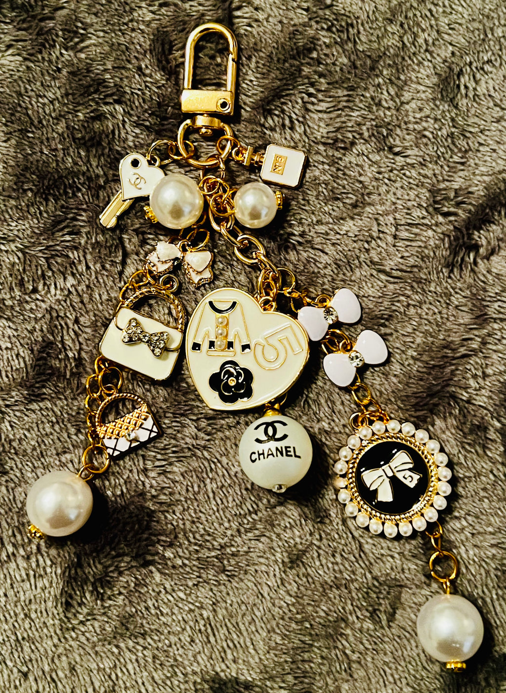 Chanel Gold & White Keychain