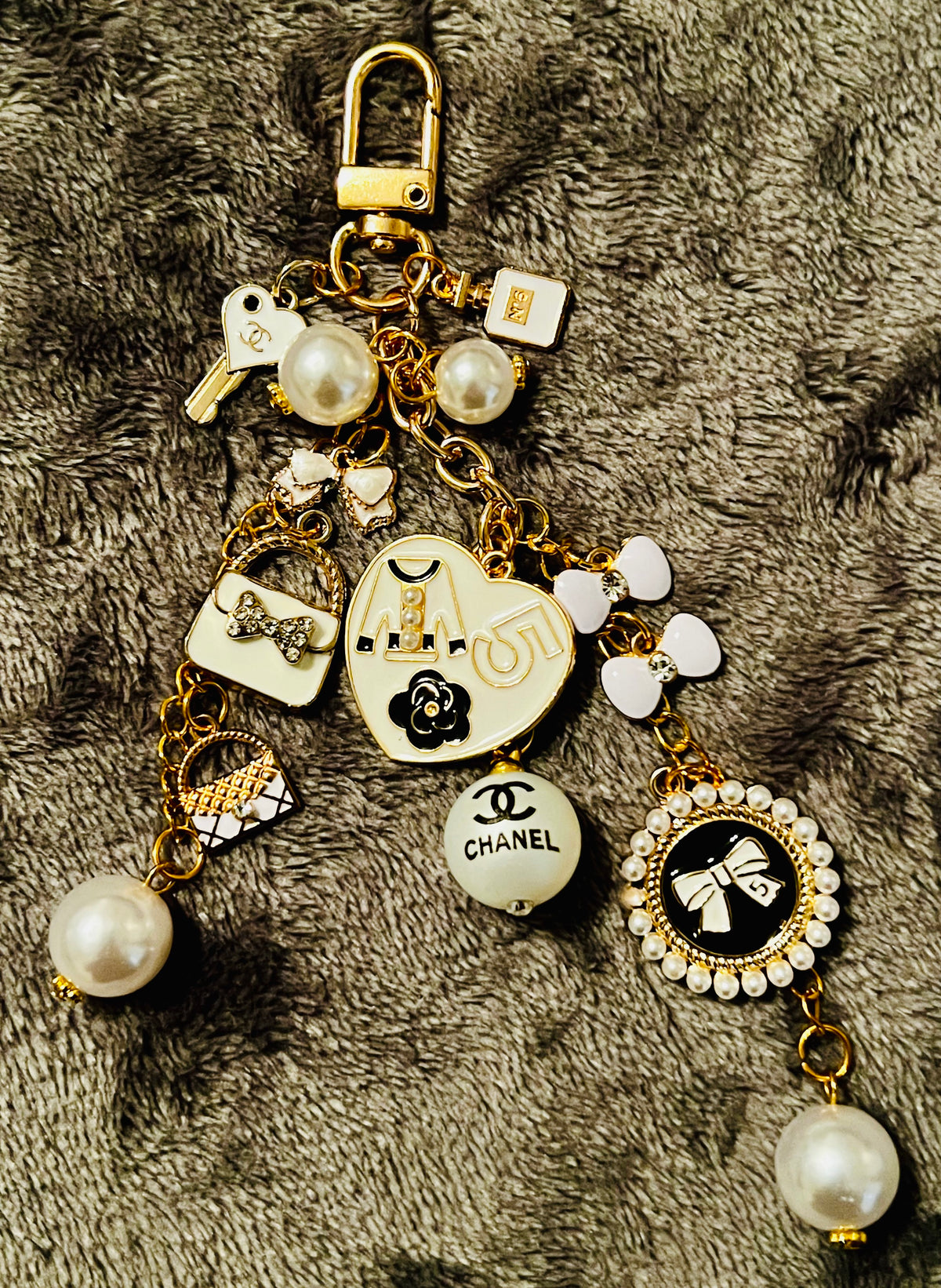 Chanel Gold & White Keychain