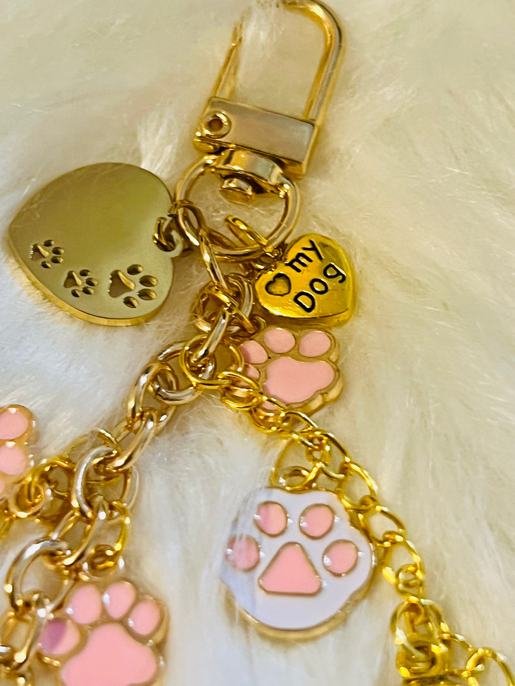 LV Pink & Gold Paw Print Keychain Bag Charm 🐾