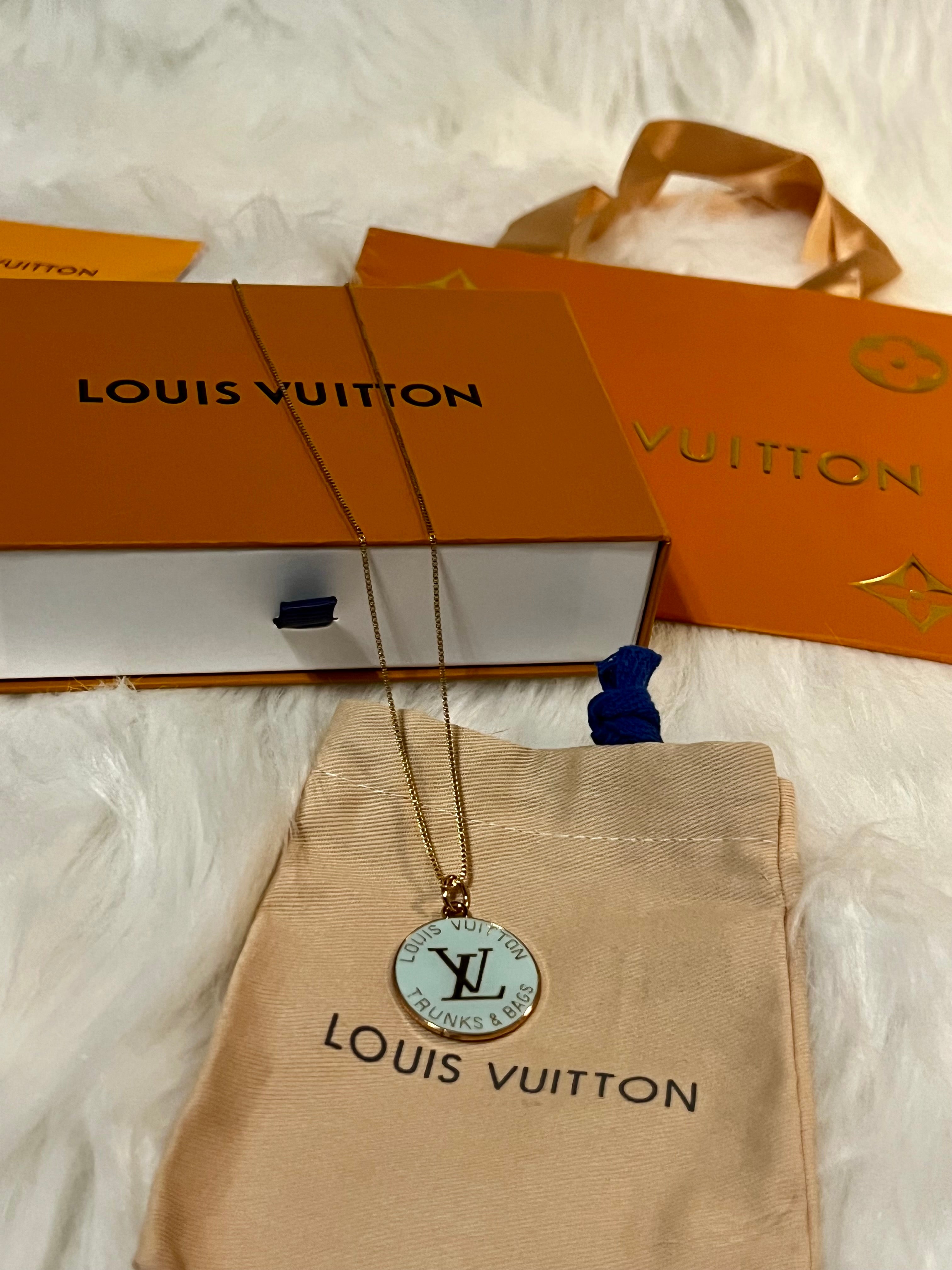 LV Teal & Gold Pendant Box Chain Necklace
