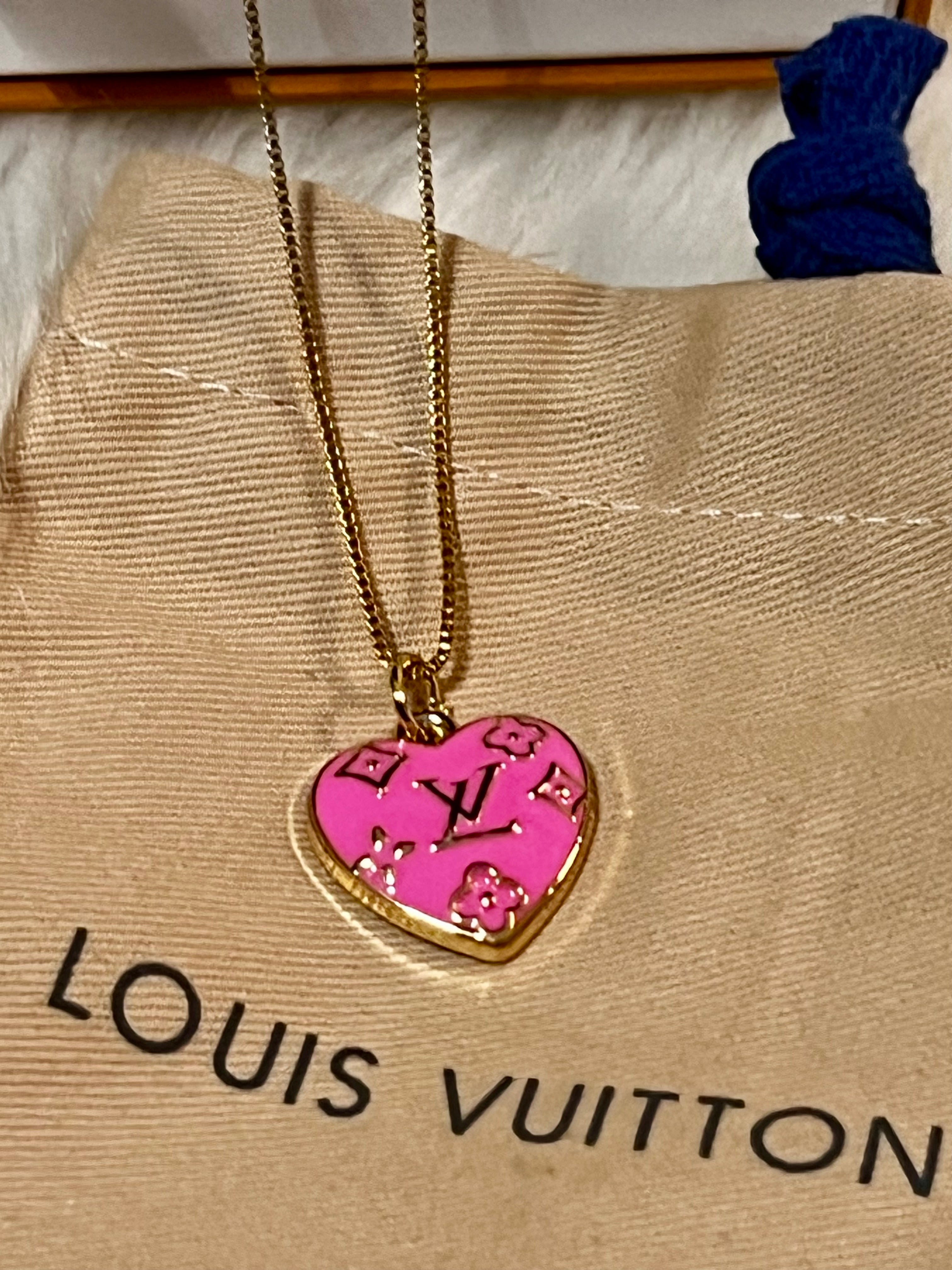 LV Pink & Gold Heart Pendant Box Chain Necklace