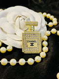 CHANEL Gold with Rhinestone Perfume Bottle Brooch