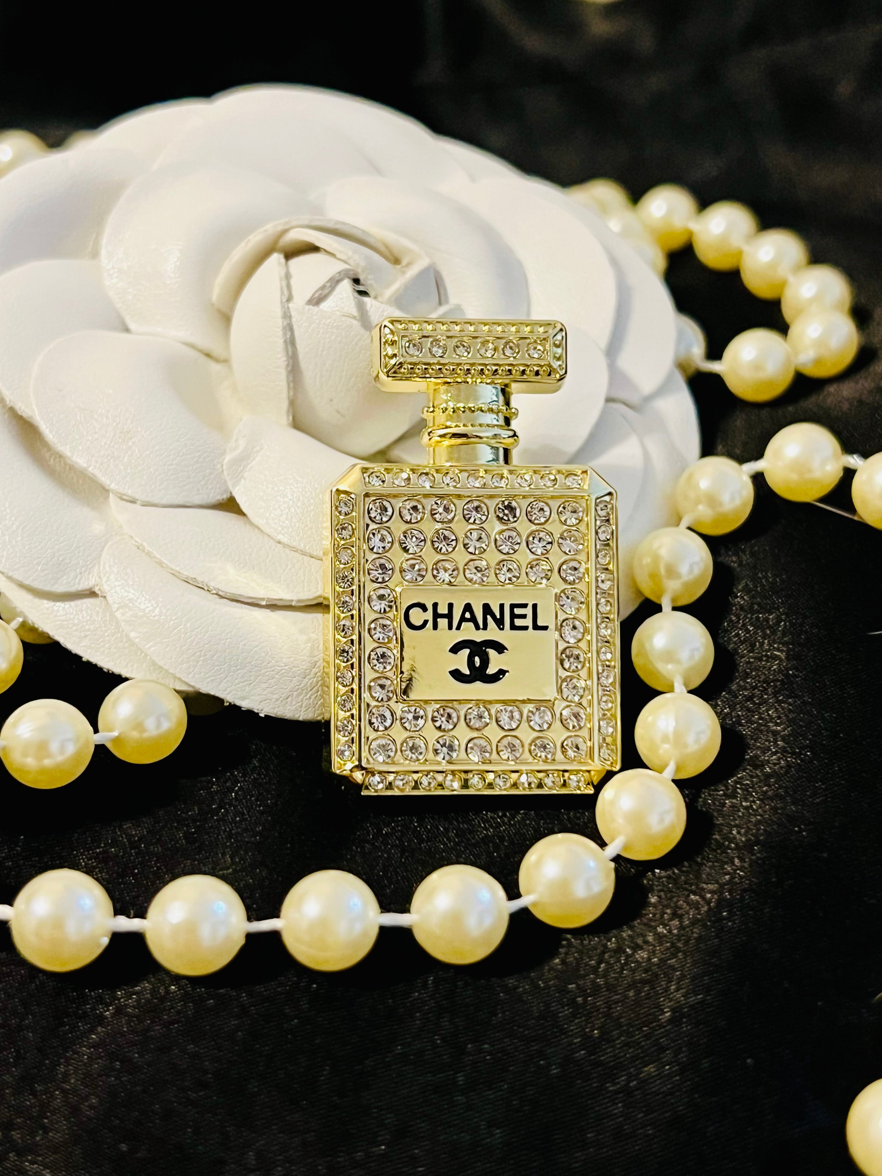 CHANEL Gold with Rhinestone Perfume Bottle Brooch