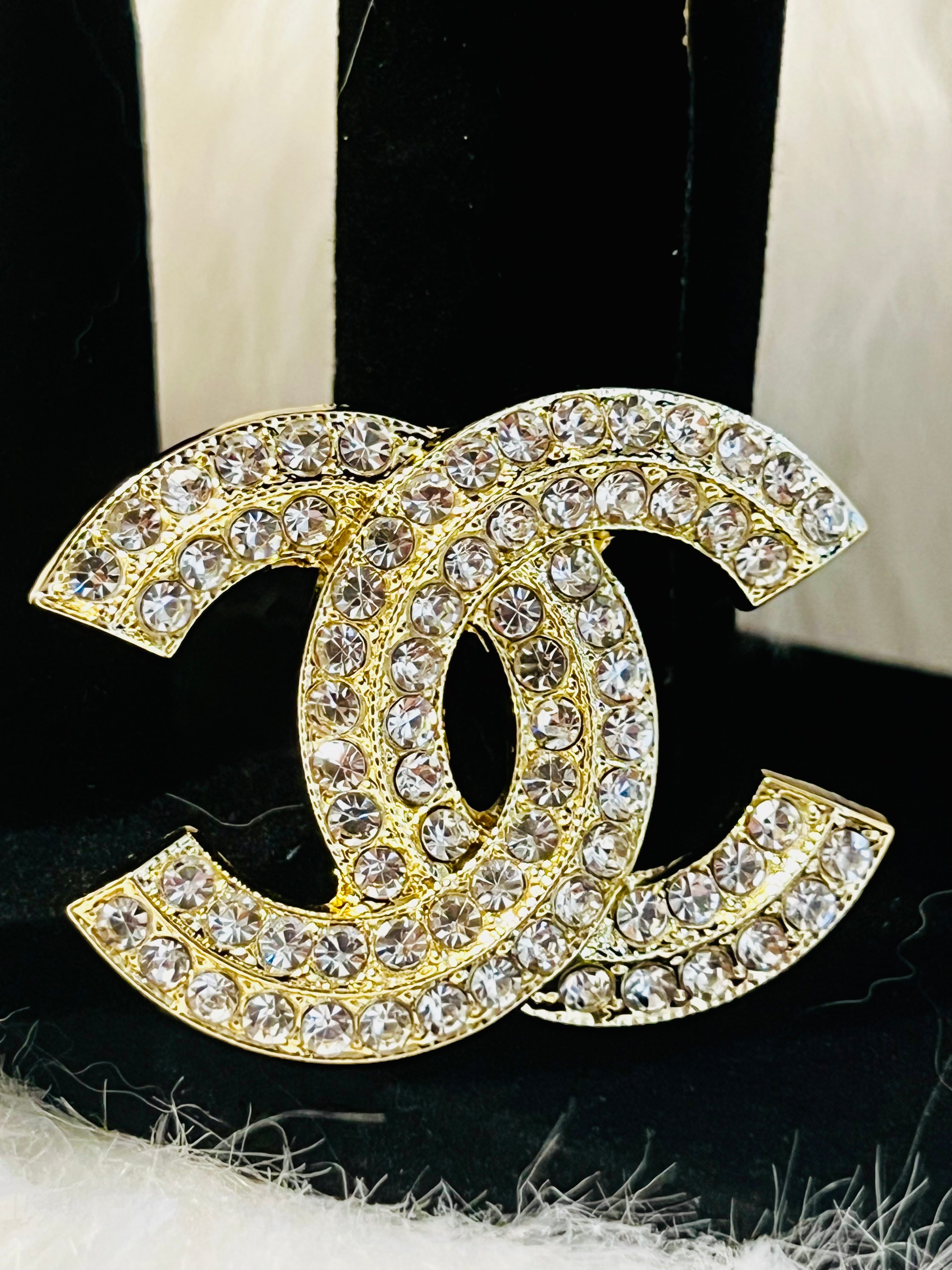 CHANEL Gold with Rhinestone Brooch