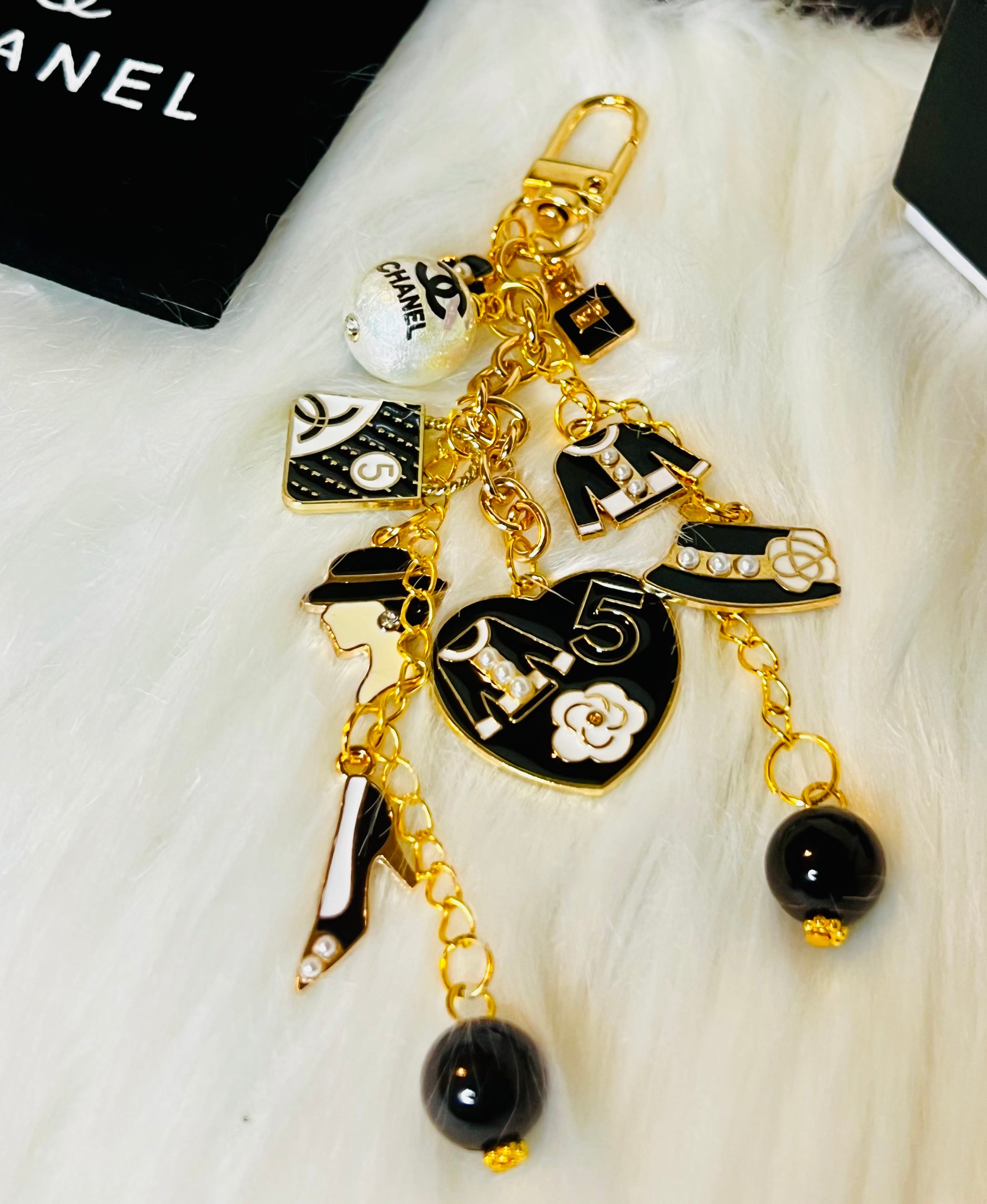 CHANEL Black & Gold Keychain Bag Charm