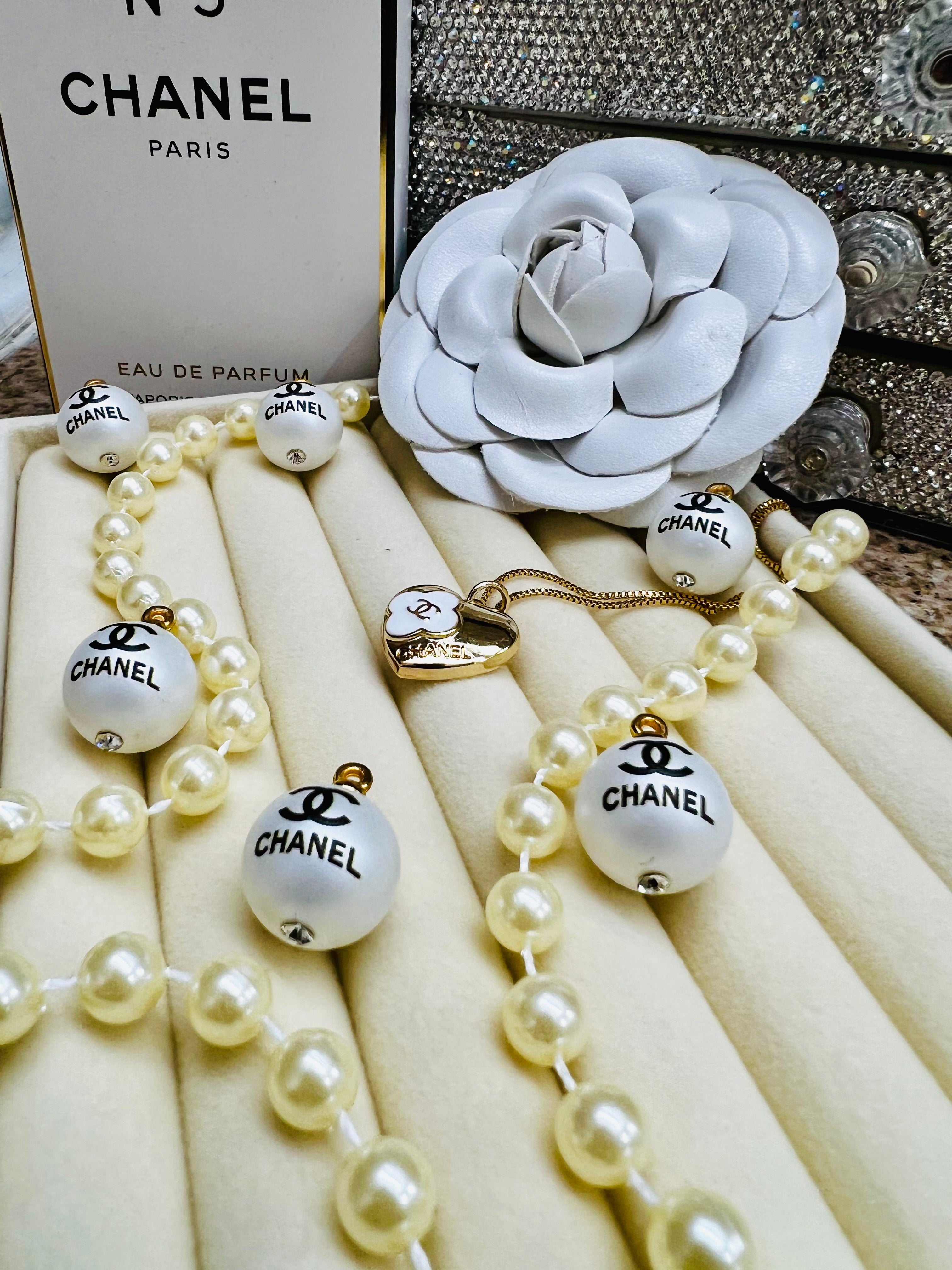 Chanel Gold & White Heart Pendant Necklace