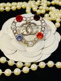 CHANEL Unique Silver Heart Shaped Colorful Brooch O