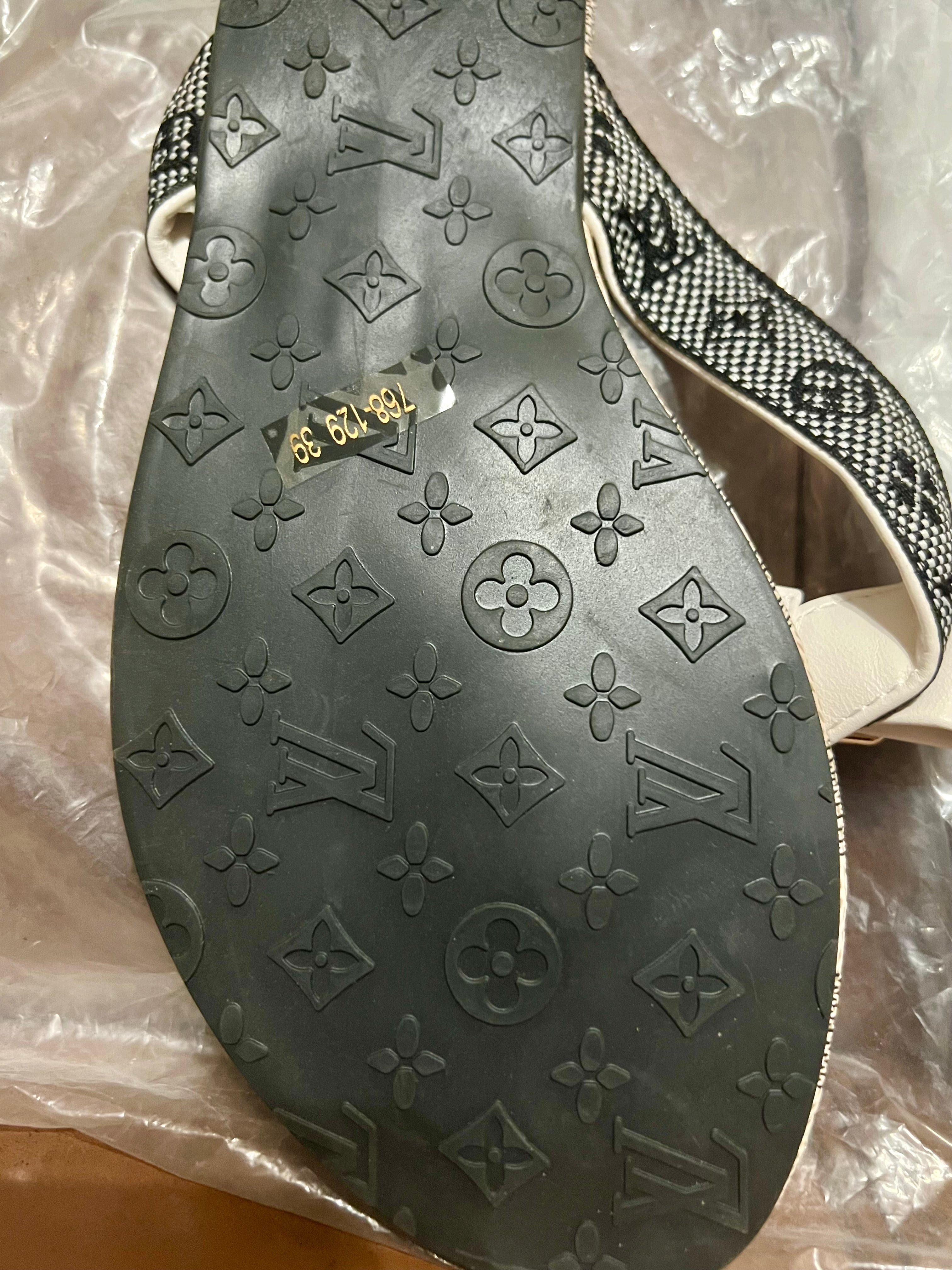 LOUIS VUITTON White Checkered Sandals