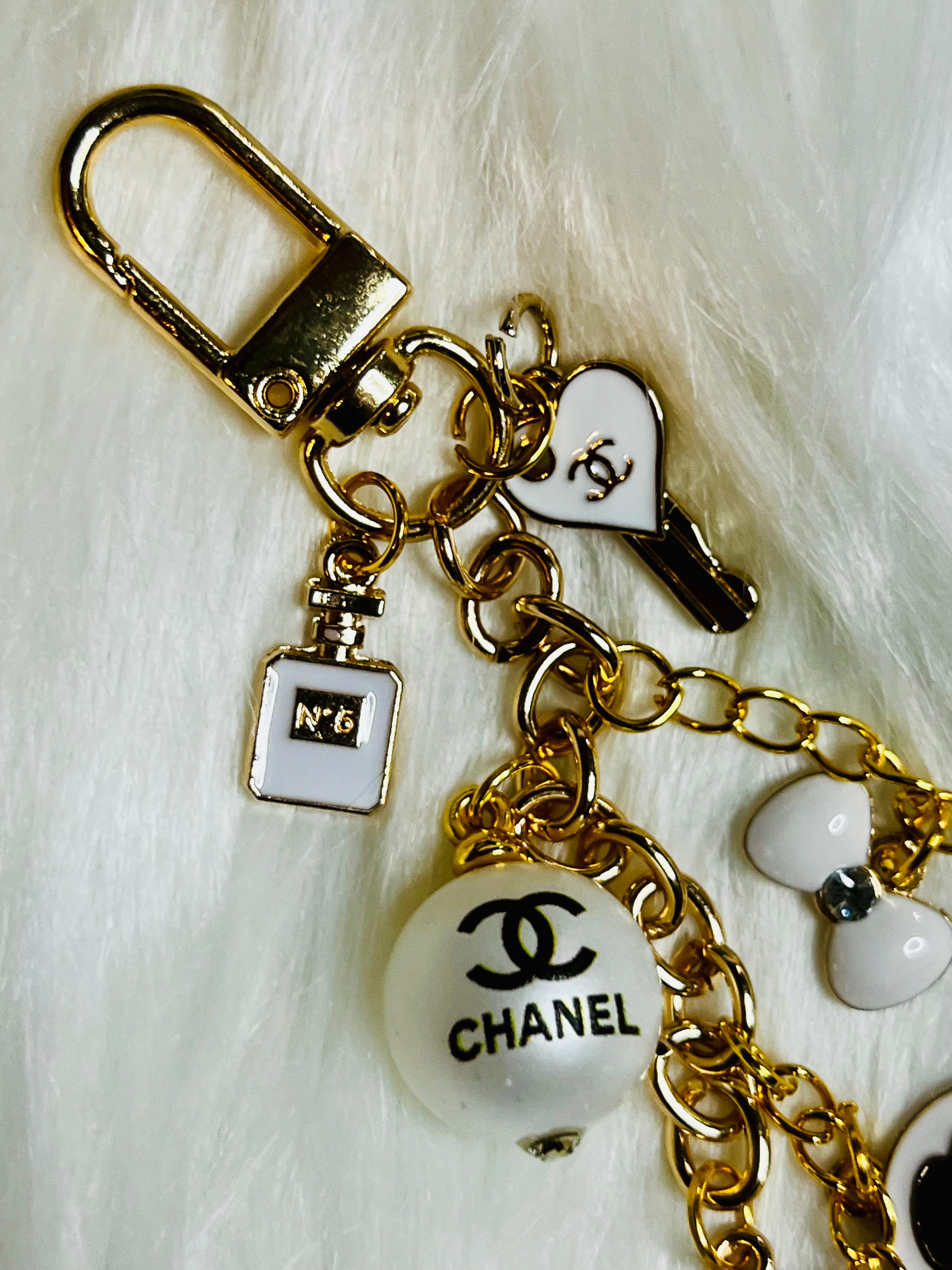 CHANEL Gold & White Charm Keychain