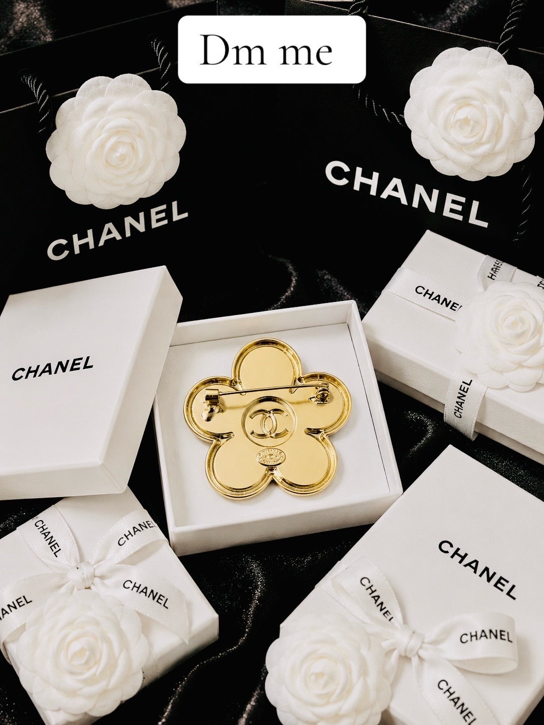 CHANEL Iconic Flower Brooch Silver & Black F