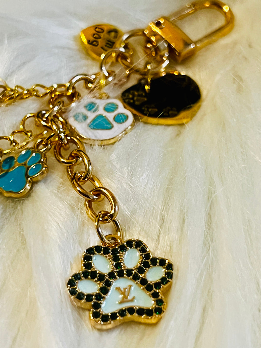 LV Blue & Gold Paw Print Charm Keychain 🐾💎