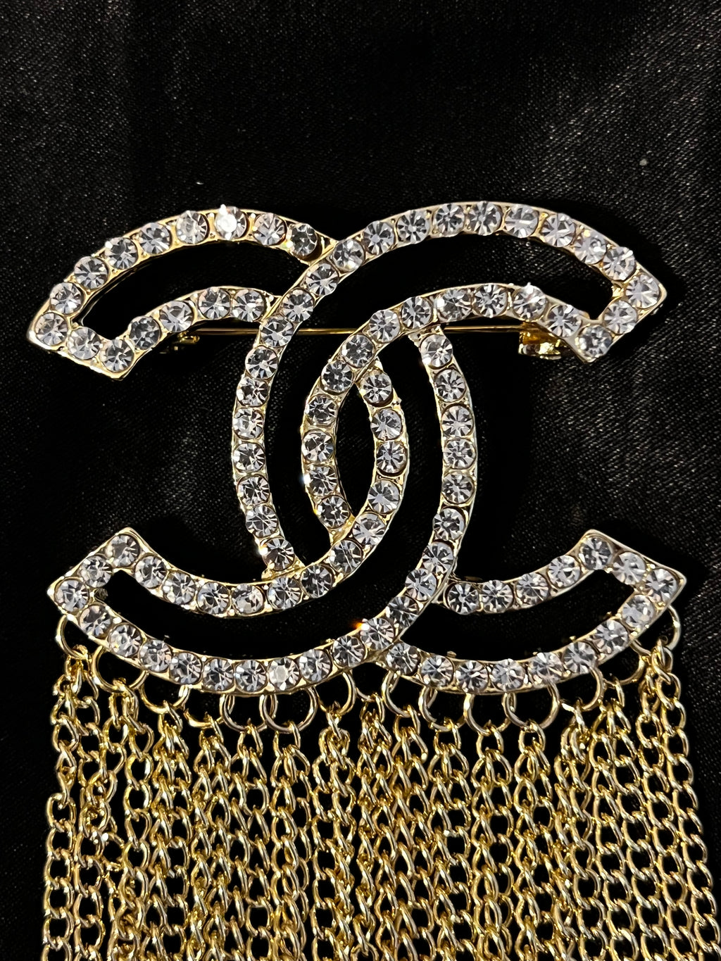 Chanel Gold Crystal Chain Fringe Brooch