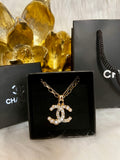 CHANEL Iconic Logo Double Layered Necklace with Stunning Pearl & Crystal Accents