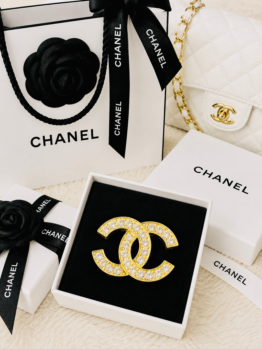 Chanel Gold Channeled Crystal Brooch