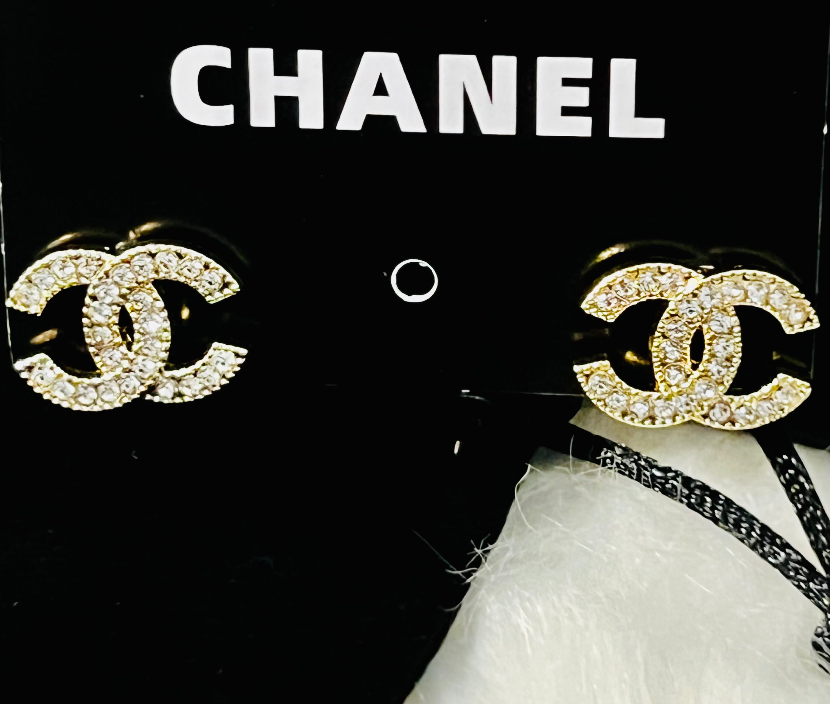 CHANEL Gold with Rhinestone Accent Stud Earrings
