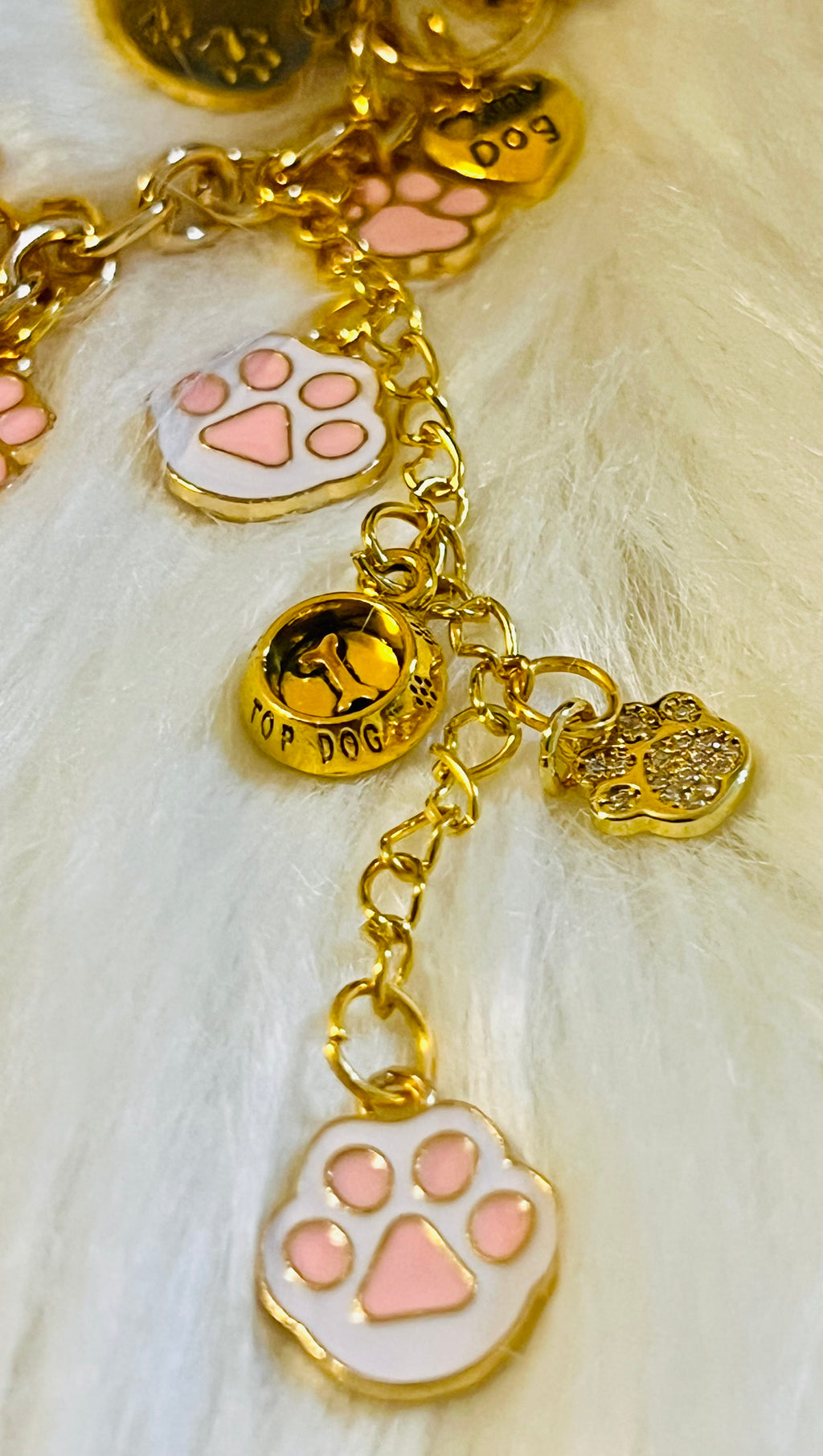LV Pink & Gold Paw Print Keychain Bag Charm 🐾