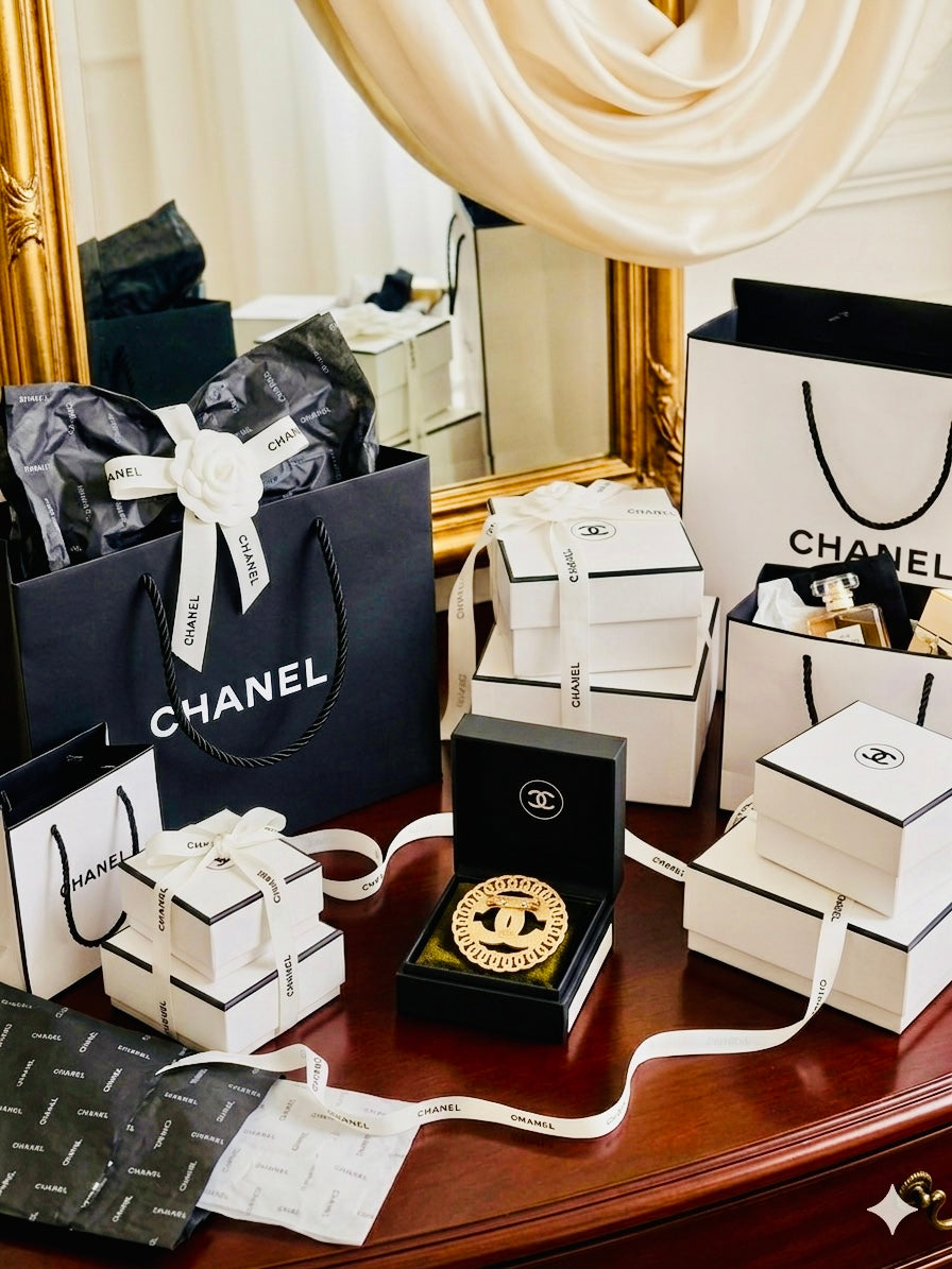 CHANEL Iconic Logo Gold Tone Brooch