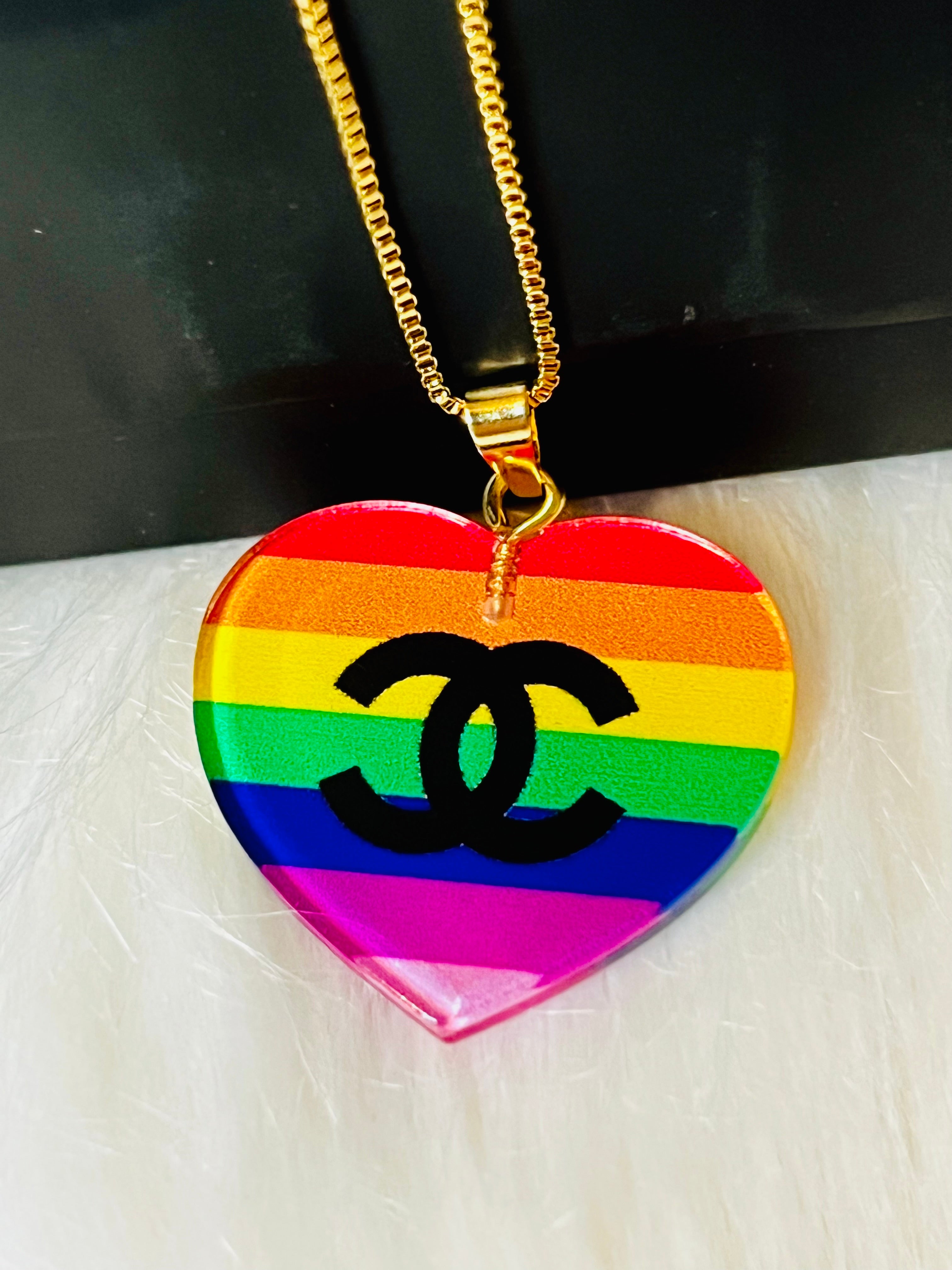 CHANEL Rainbow Heart Pendant Necklace