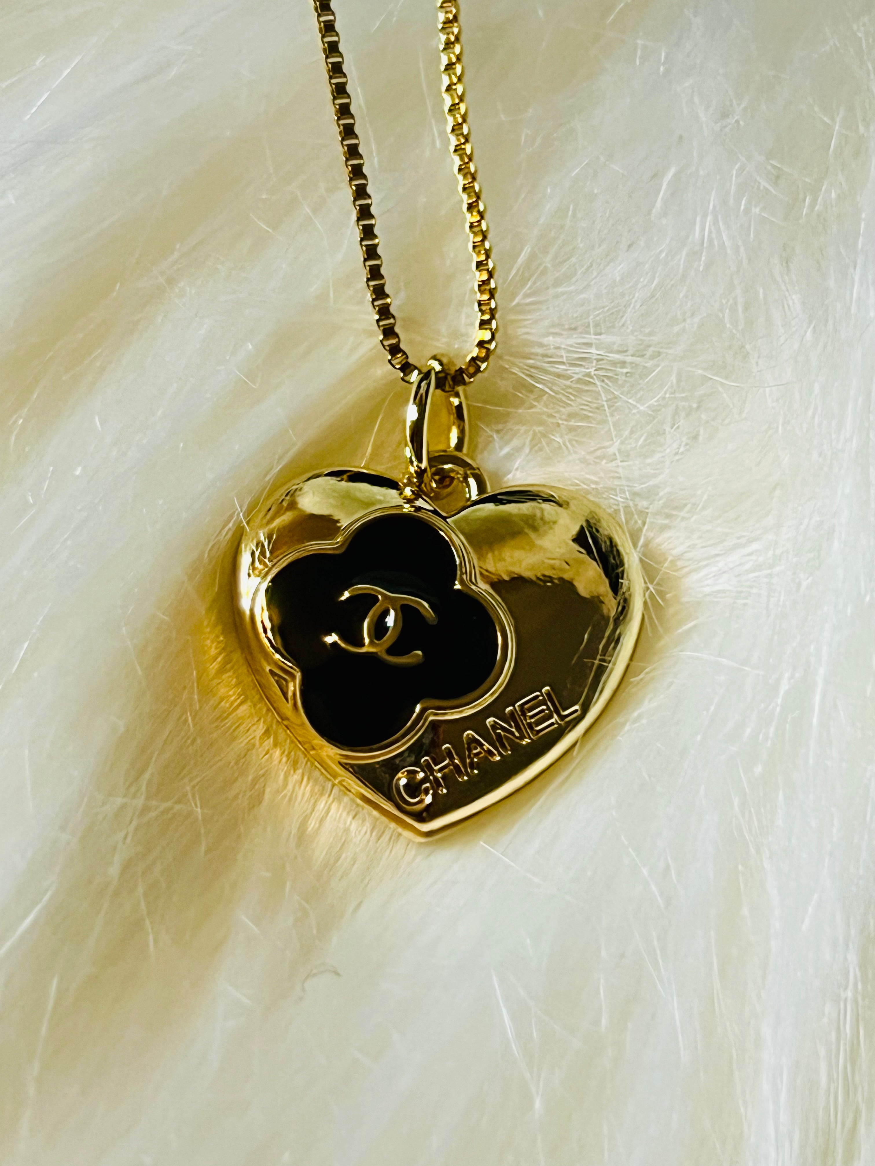 Luxury Brand Designer Gold & Black Heart Pendant Necklace